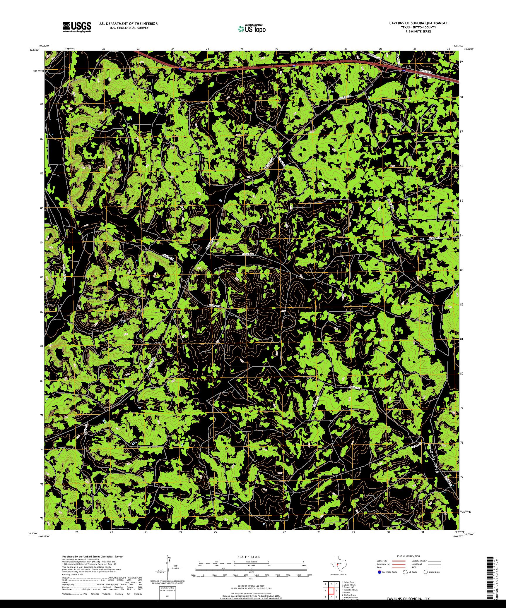 USGS US TOPO 7.5-MINUTE MAP FOR CAVERNS OF SONORA, TX 2019