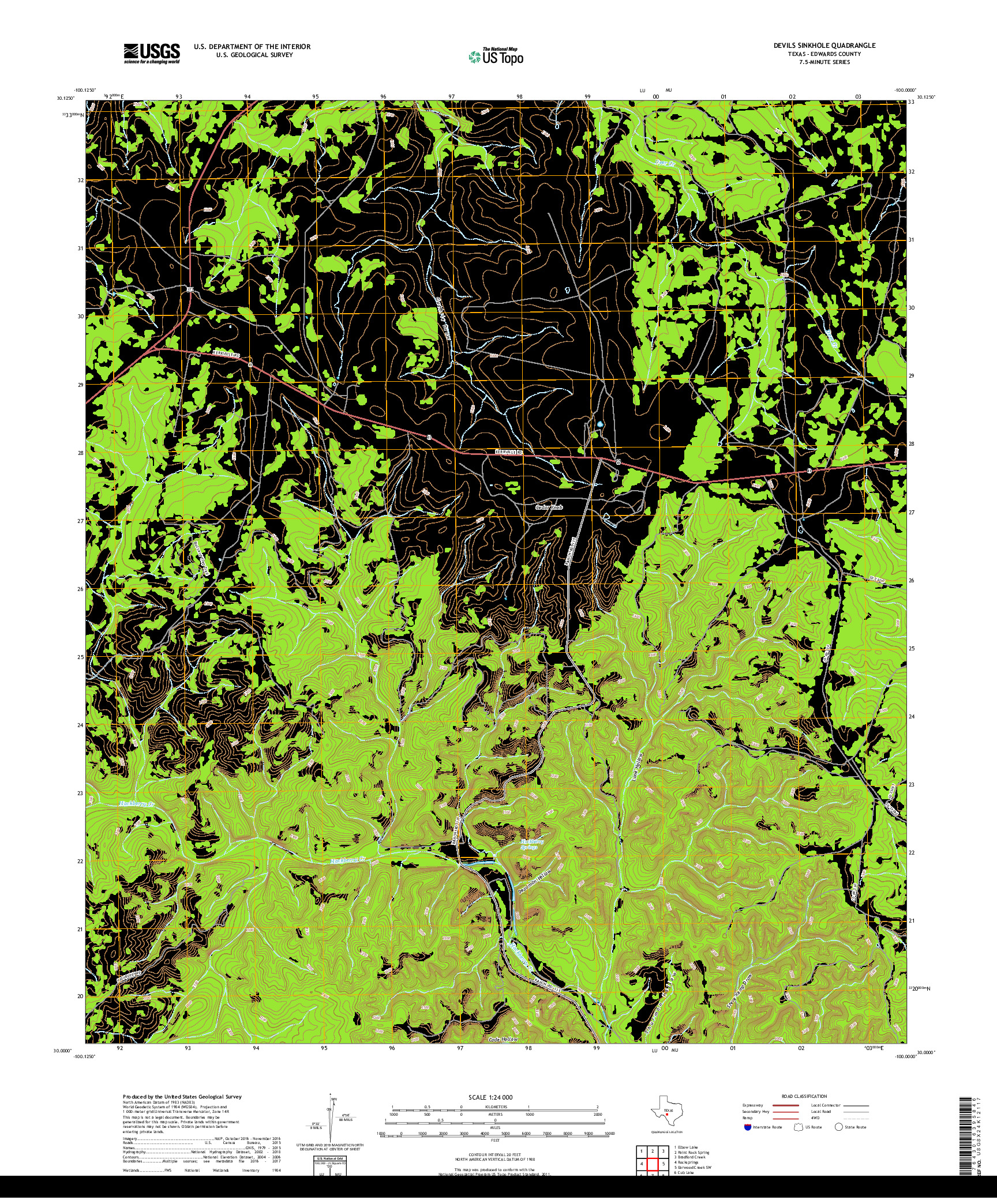 USGS US TOPO 7.5-MINUTE MAP FOR DEVILS SINKHOLE, TX 2019