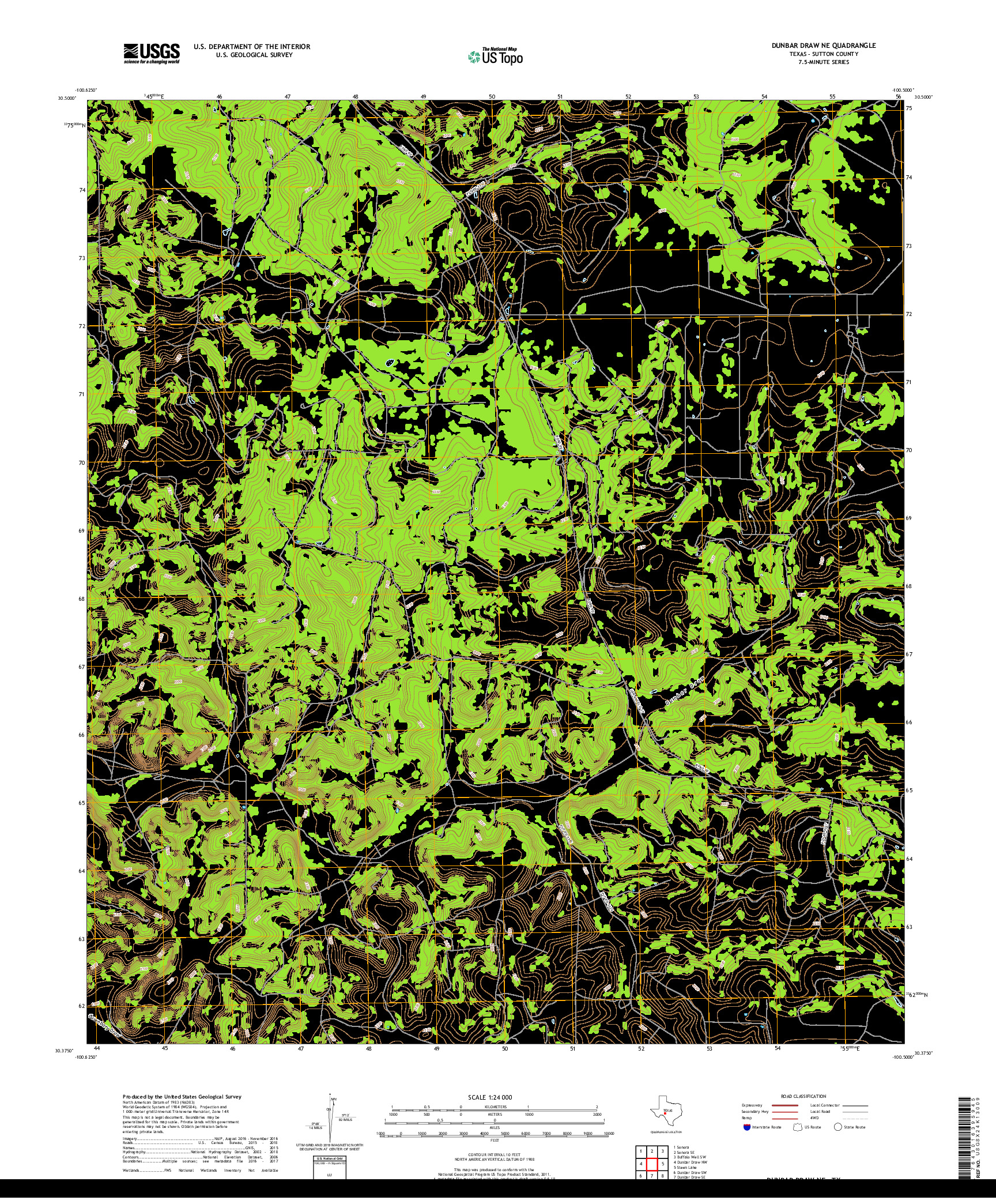 USGS US TOPO 7.5-MINUTE MAP FOR DUNBAR DRAW NE, TX 2019
