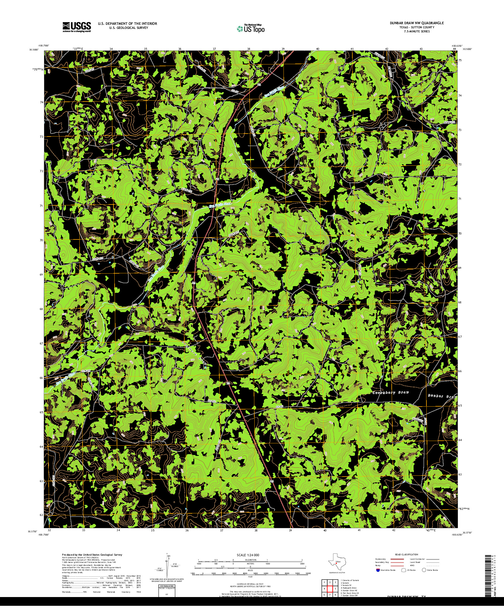 USGS US TOPO 7.5-MINUTE MAP FOR DUNBAR DRAW NW, TX 2019