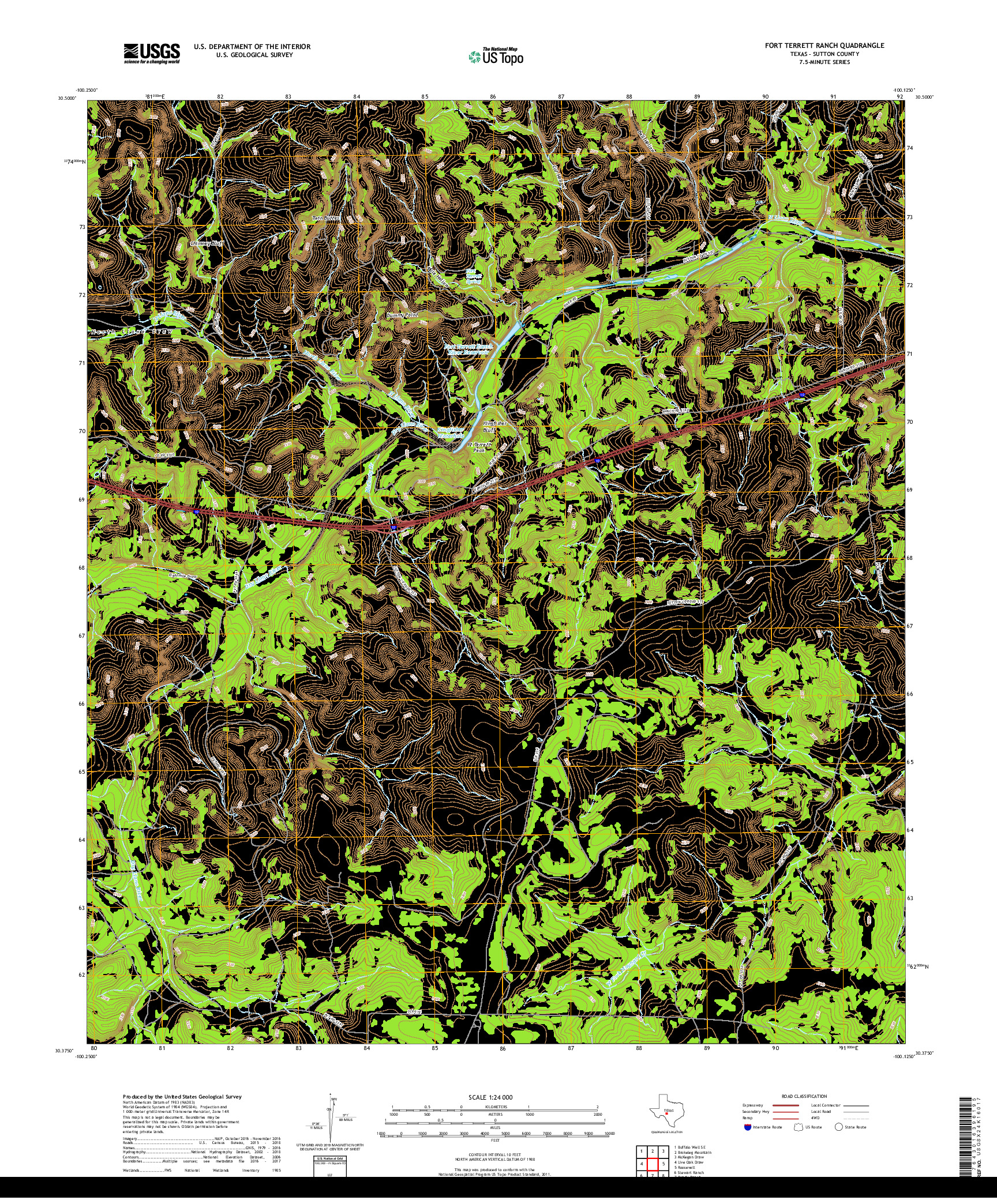 USGS US TOPO 7.5-MINUTE MAP FOR FORT TERRETT RANCH, TX 2019