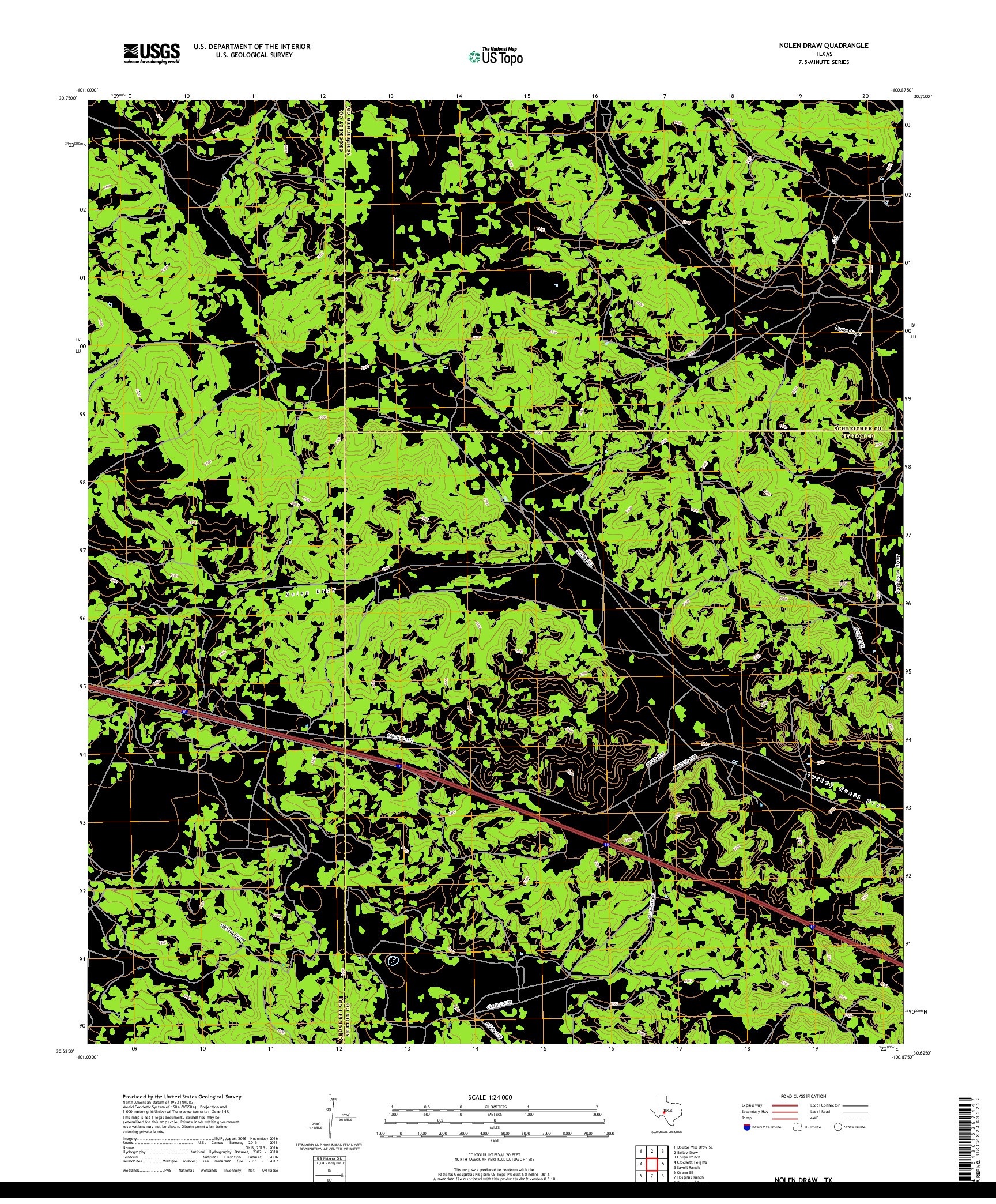 USGS US TOPO 7.5-MINUTE MAP FOR NOLEN DRAW, TX 2019