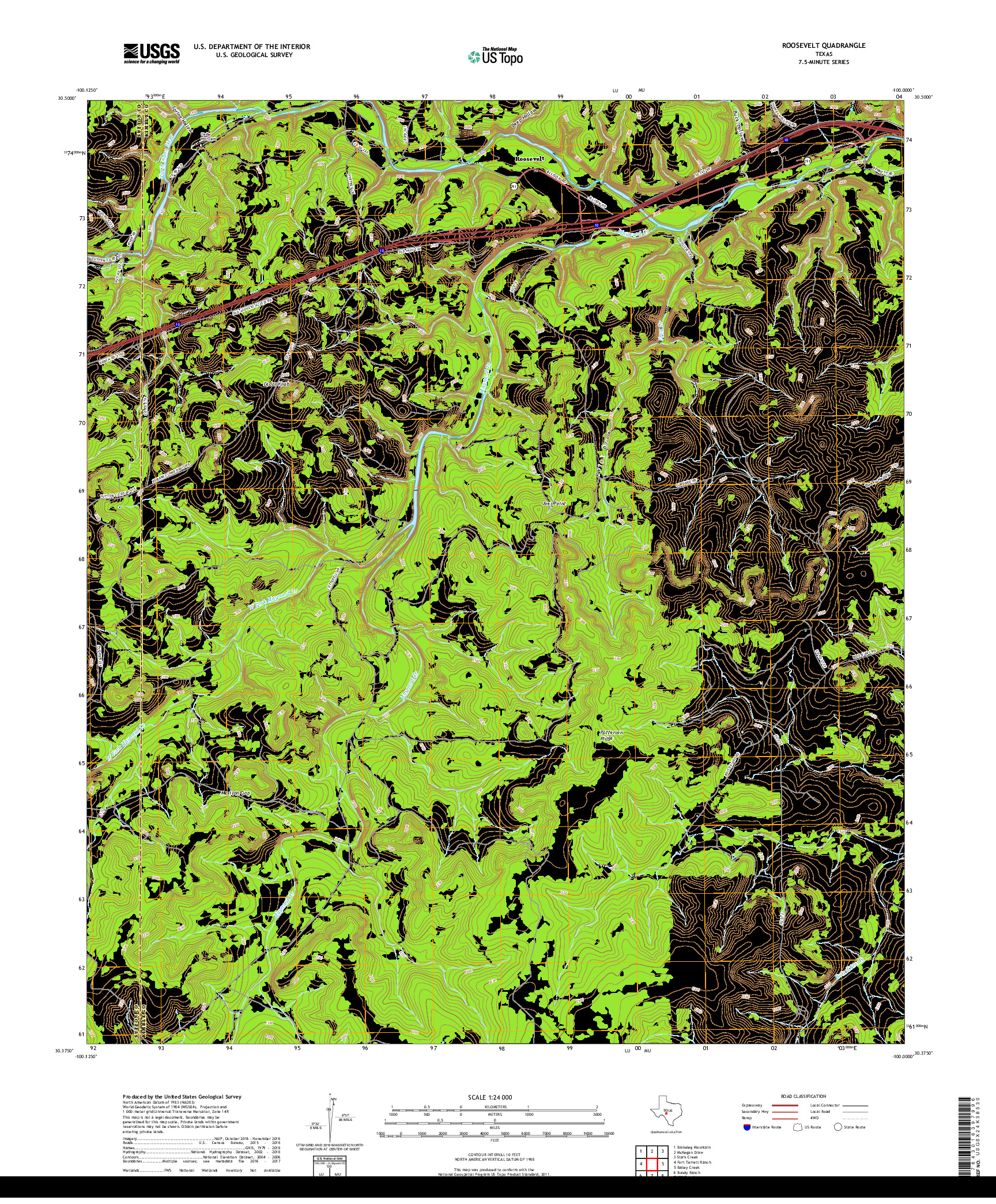 USGS US TOPO 7.5-MINUTE MAP FOR ROOSEVELT, TX 2019