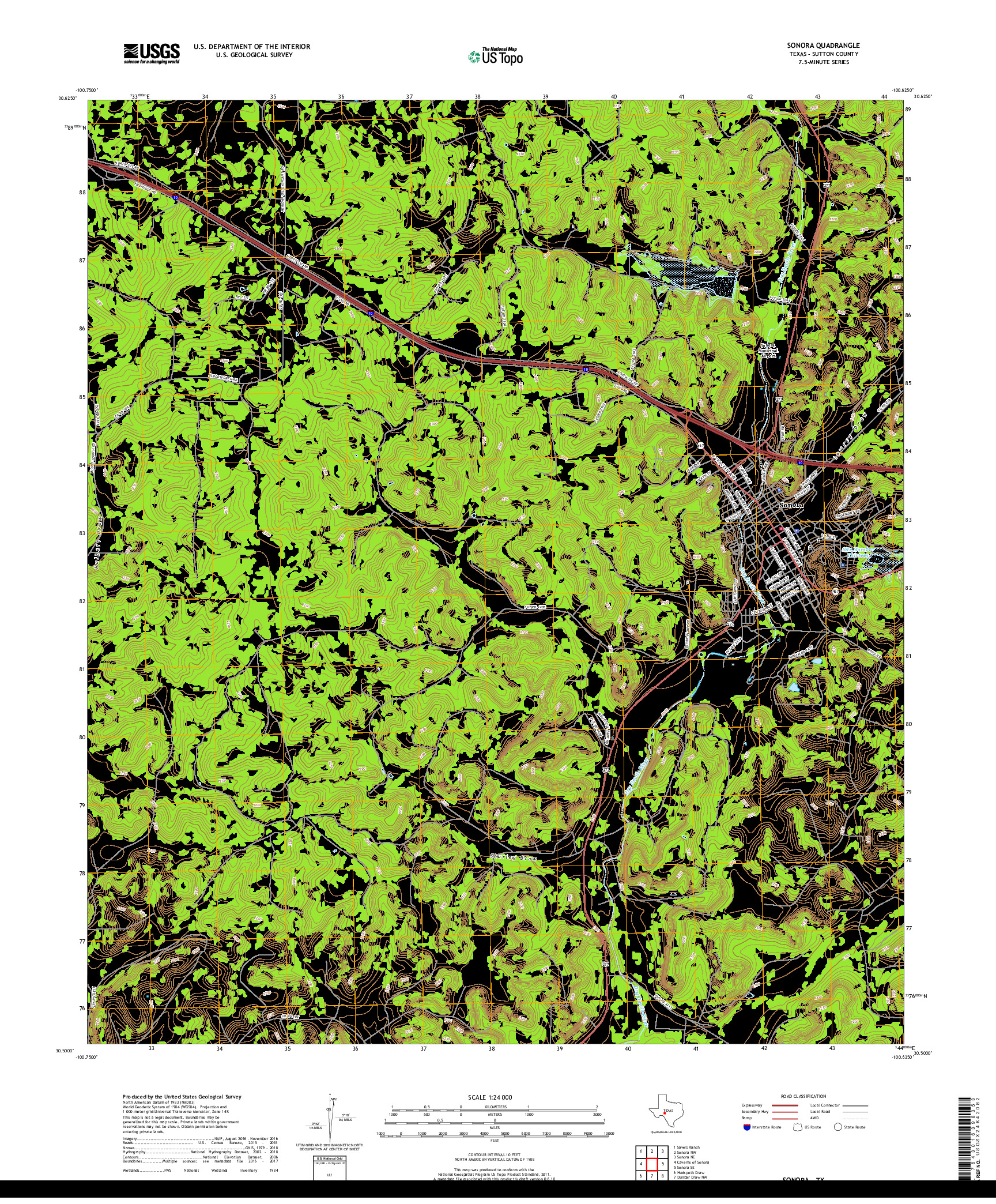 USGS US TOPO 7.5-MINUTE MAP FOR SONORA, TX 2019