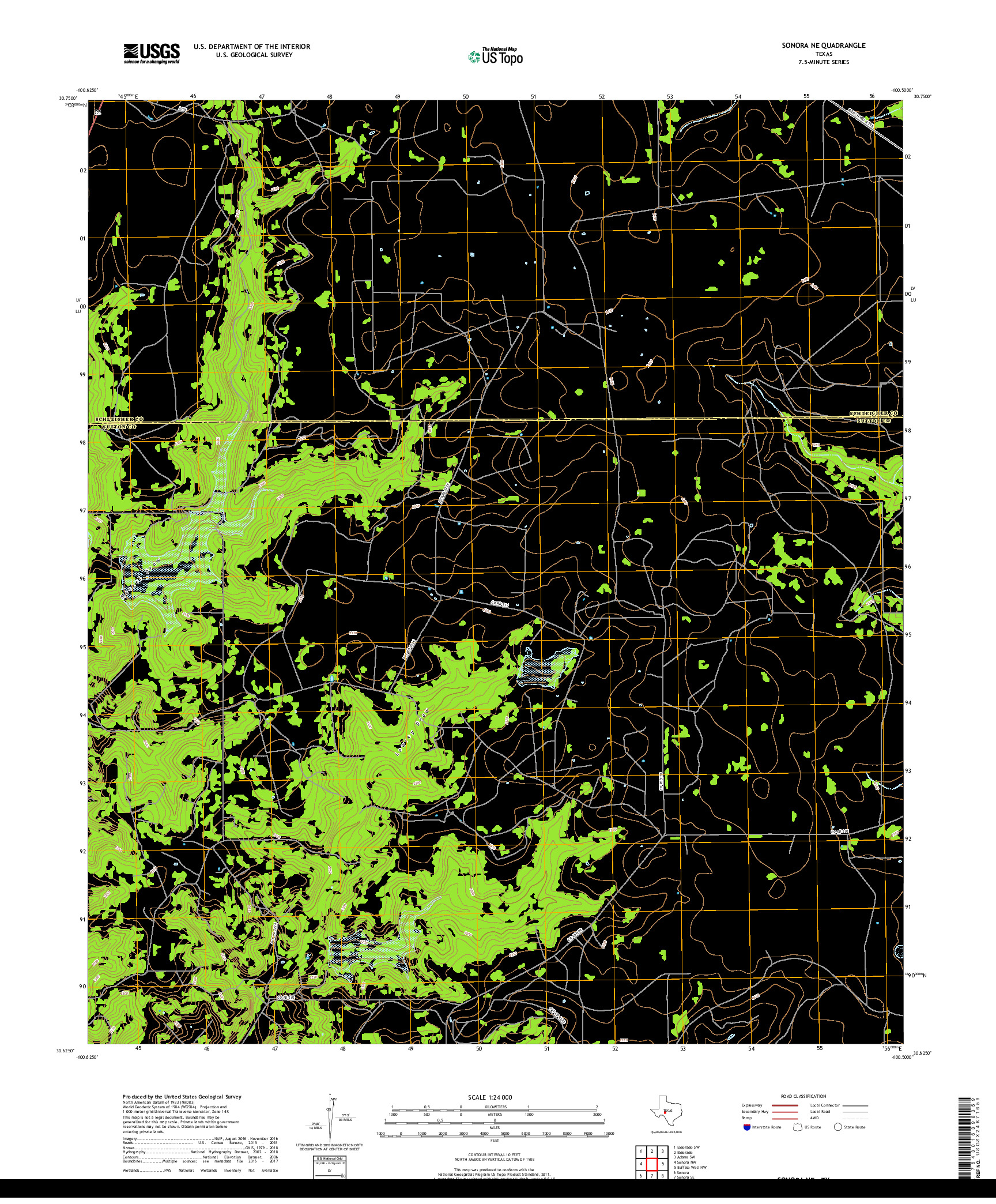 USGS US TOPO 7.5-MINUTE MAP FOR SONORA NE, TX 2019