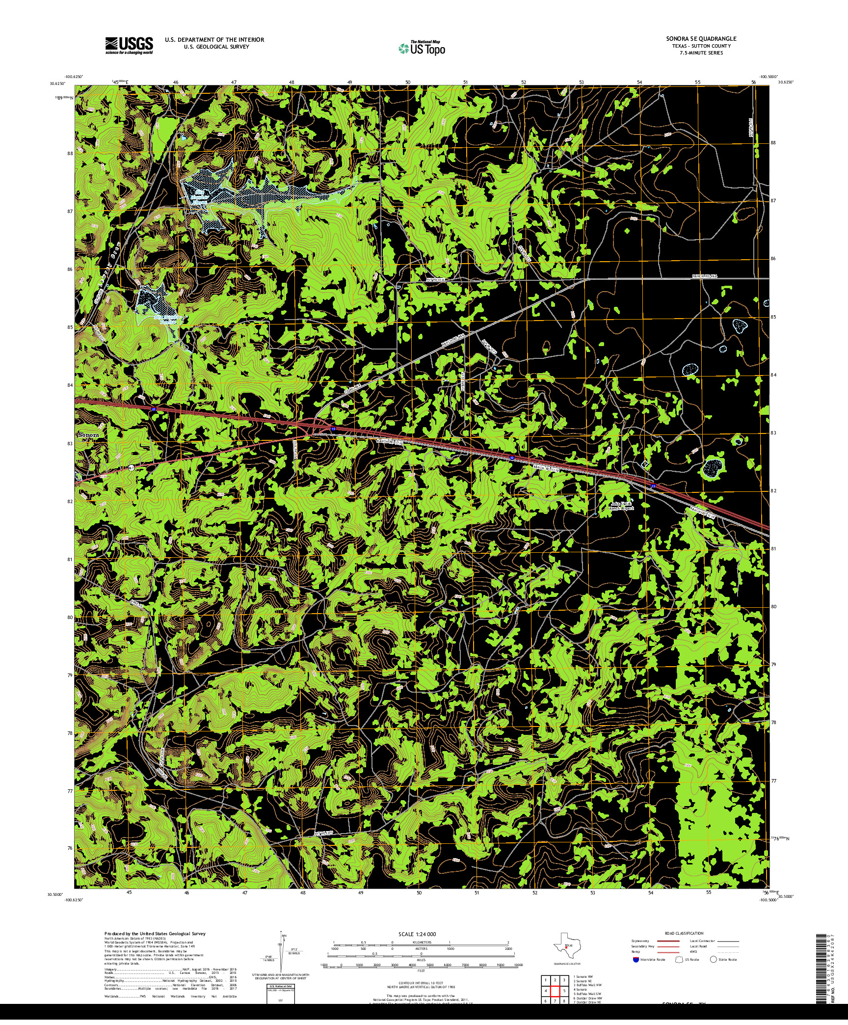 USGS US TOPO 7.5-MINUTE MAP FOR SONORA SE, TX 2019