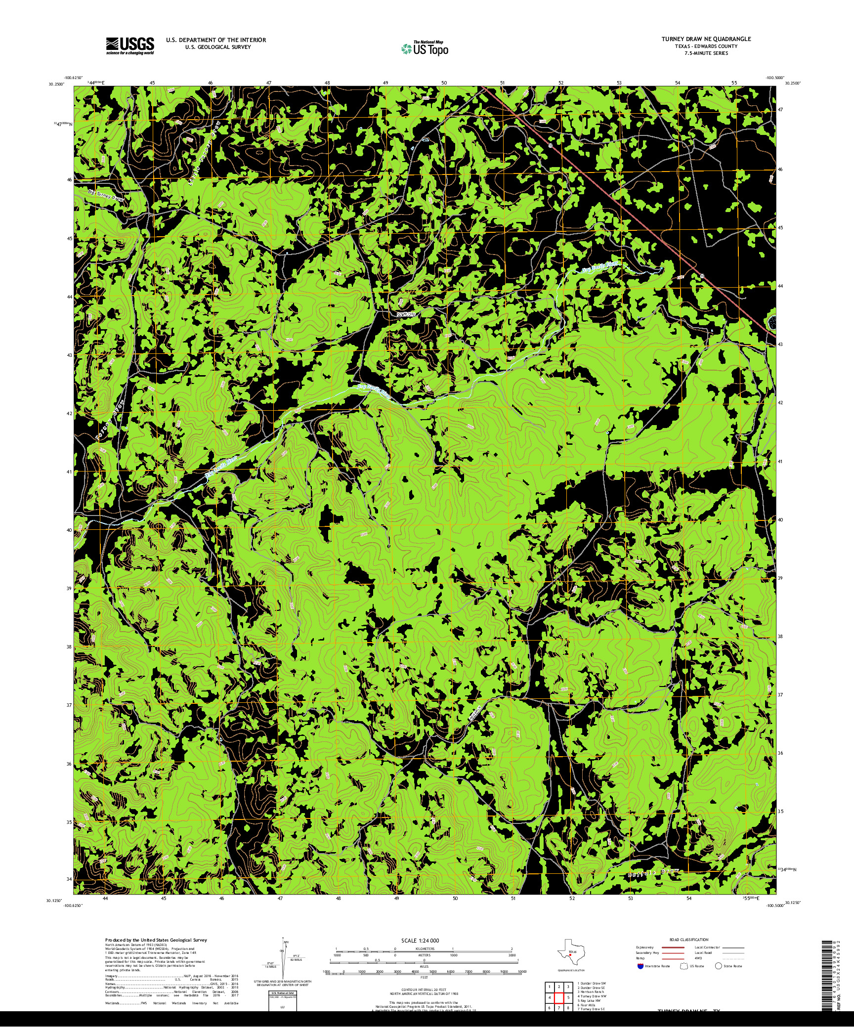 USGS US TOPO 7.5-MINUTE MAP FOR TURNEY DRAW NE, TX 2019