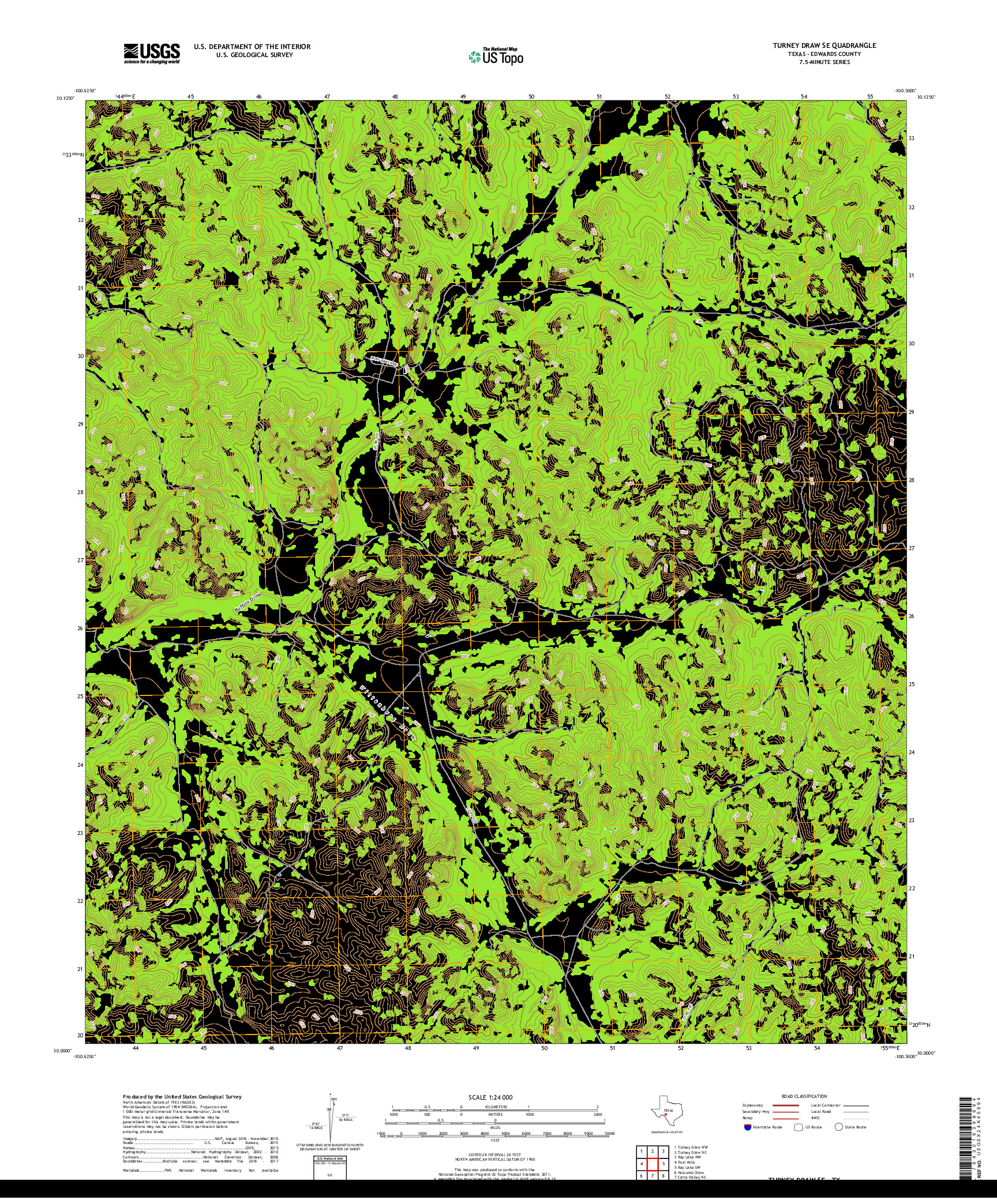 USGS US TOPO 7.5-MINUTE MAP FOR TURNEY DRAW SE, TX 2019