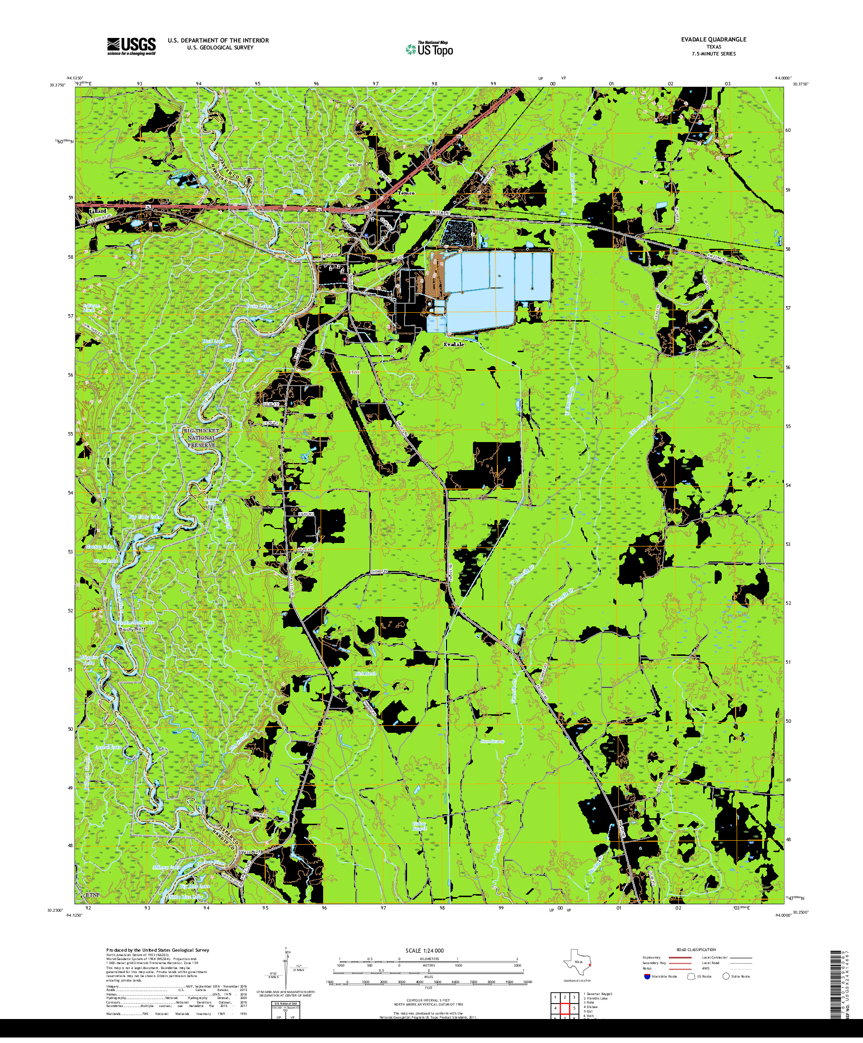 USGS US TOPO 7.5-MINUTE MAP FOR EVADALE, TX 2019