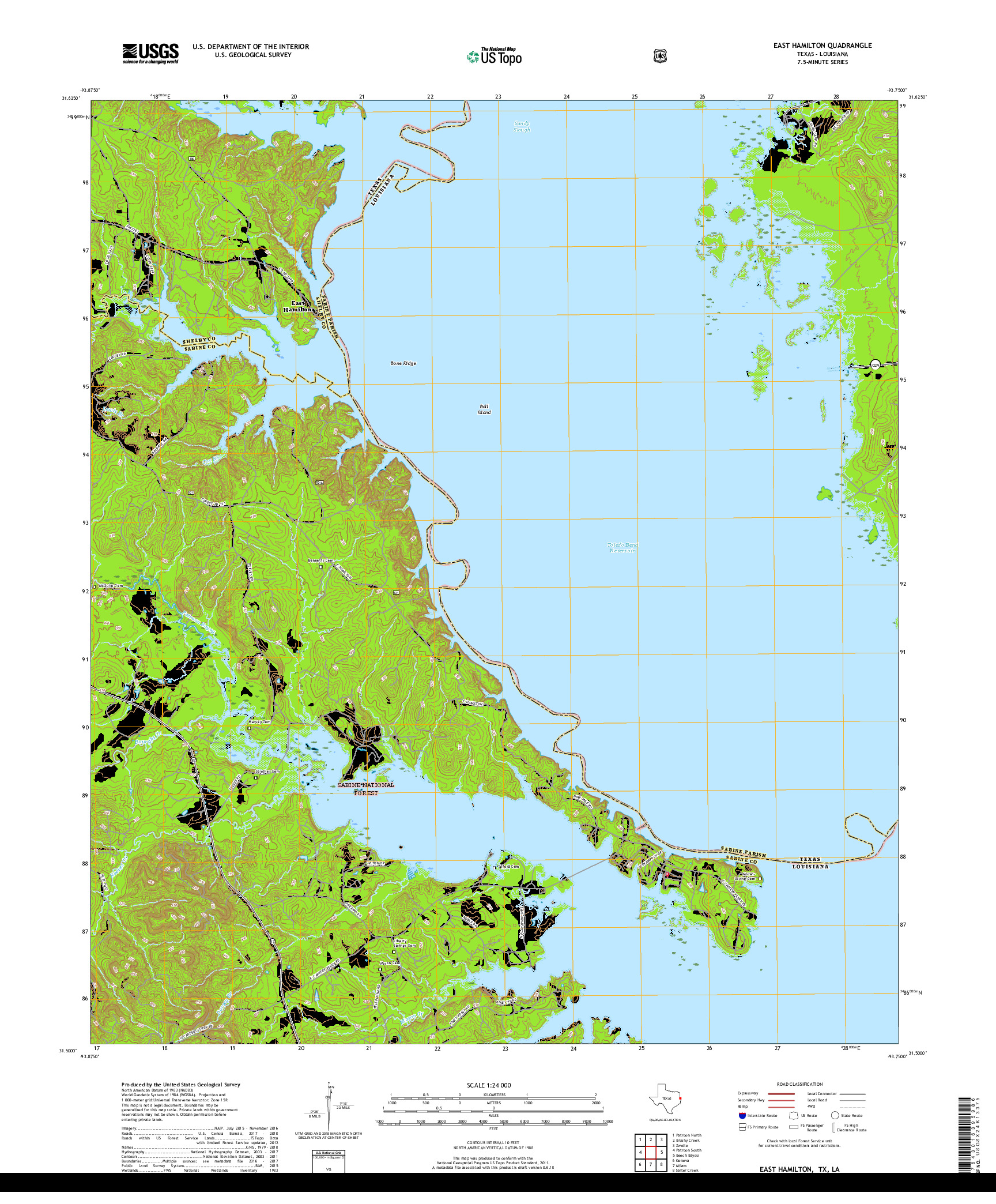 USGS US TOPO 7.5-MINUTE MAP FOR EAST HAMILTON, TX,LA 2019