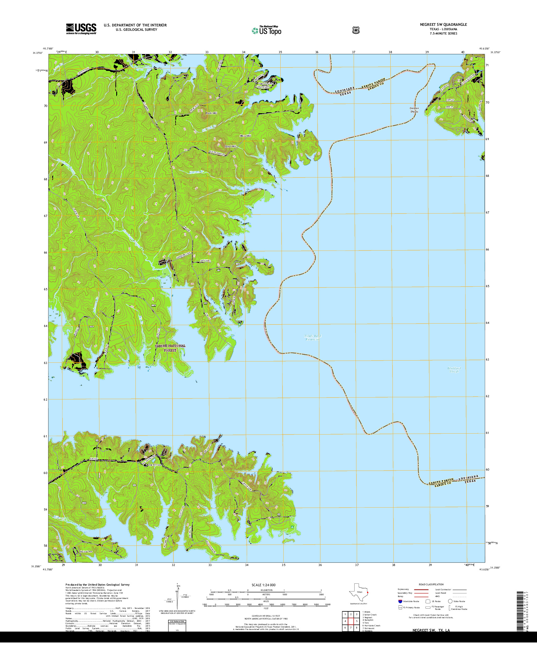 USGS US TOPO 7.5-MINUTE MAP FOR NEGREET SW, TX,LA 2019