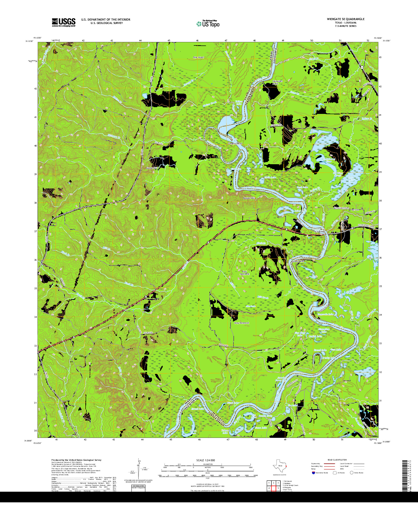 USGS US TOPO 7.5-MINUTE MAP FOR WIERGATE SE, TX,LA 2019