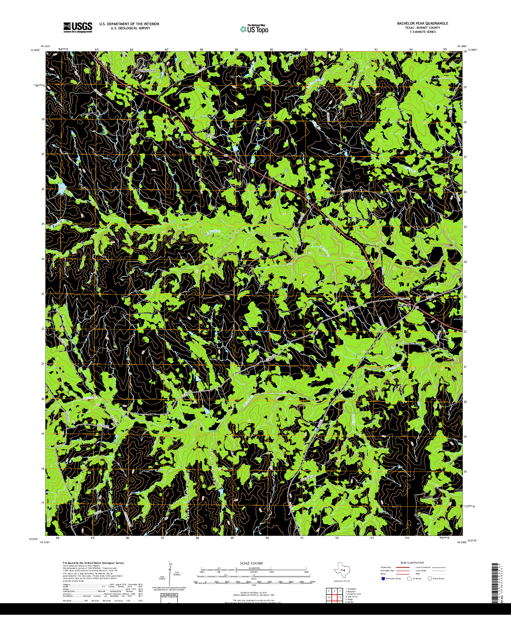 USGS US TOPO 7.5-MINUTE MAP FOR BACHELOR PEAK, TX 2019