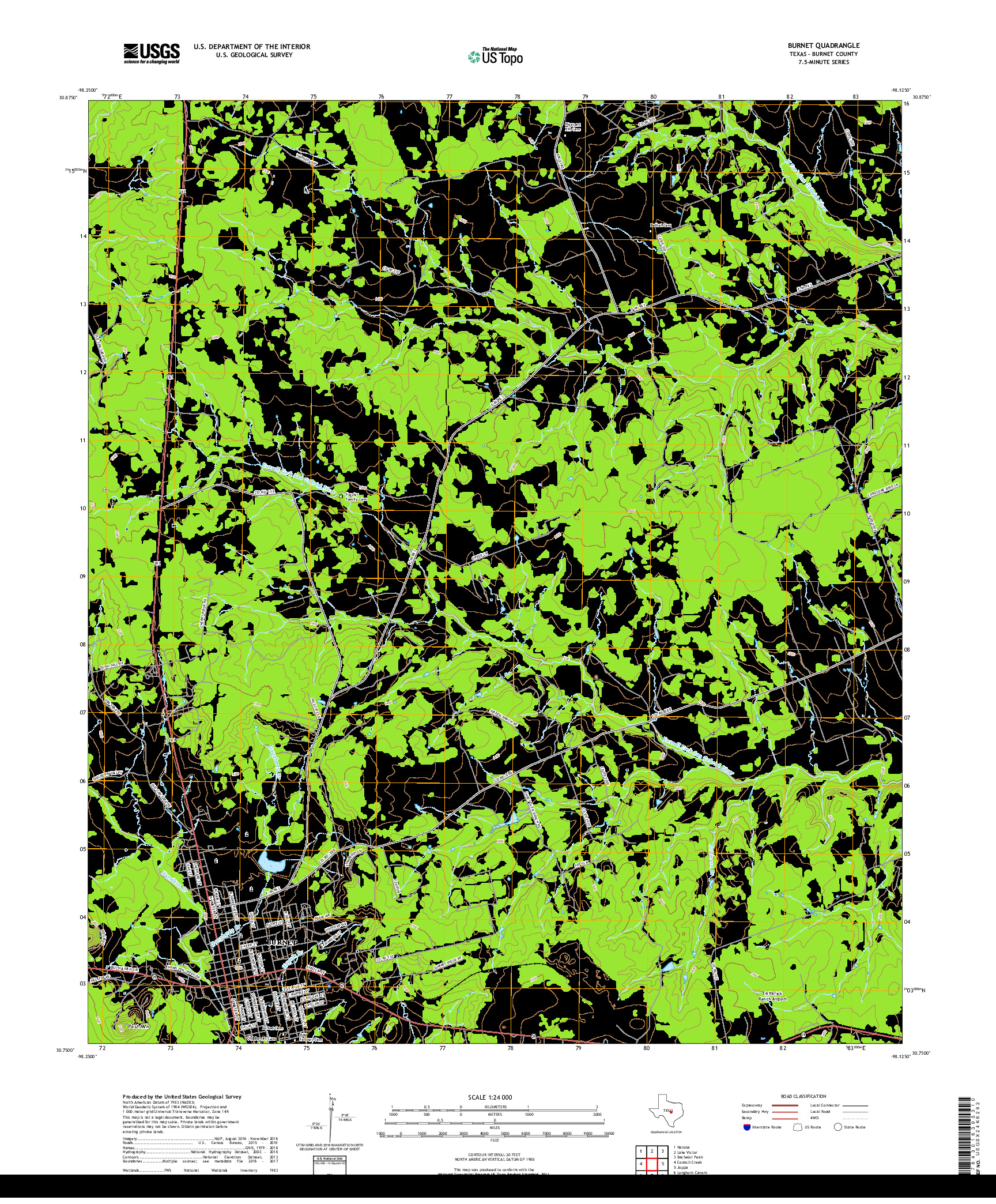 USGS US TOPO 7.5-MINUTE MAP FOR BURNET, TX 2019