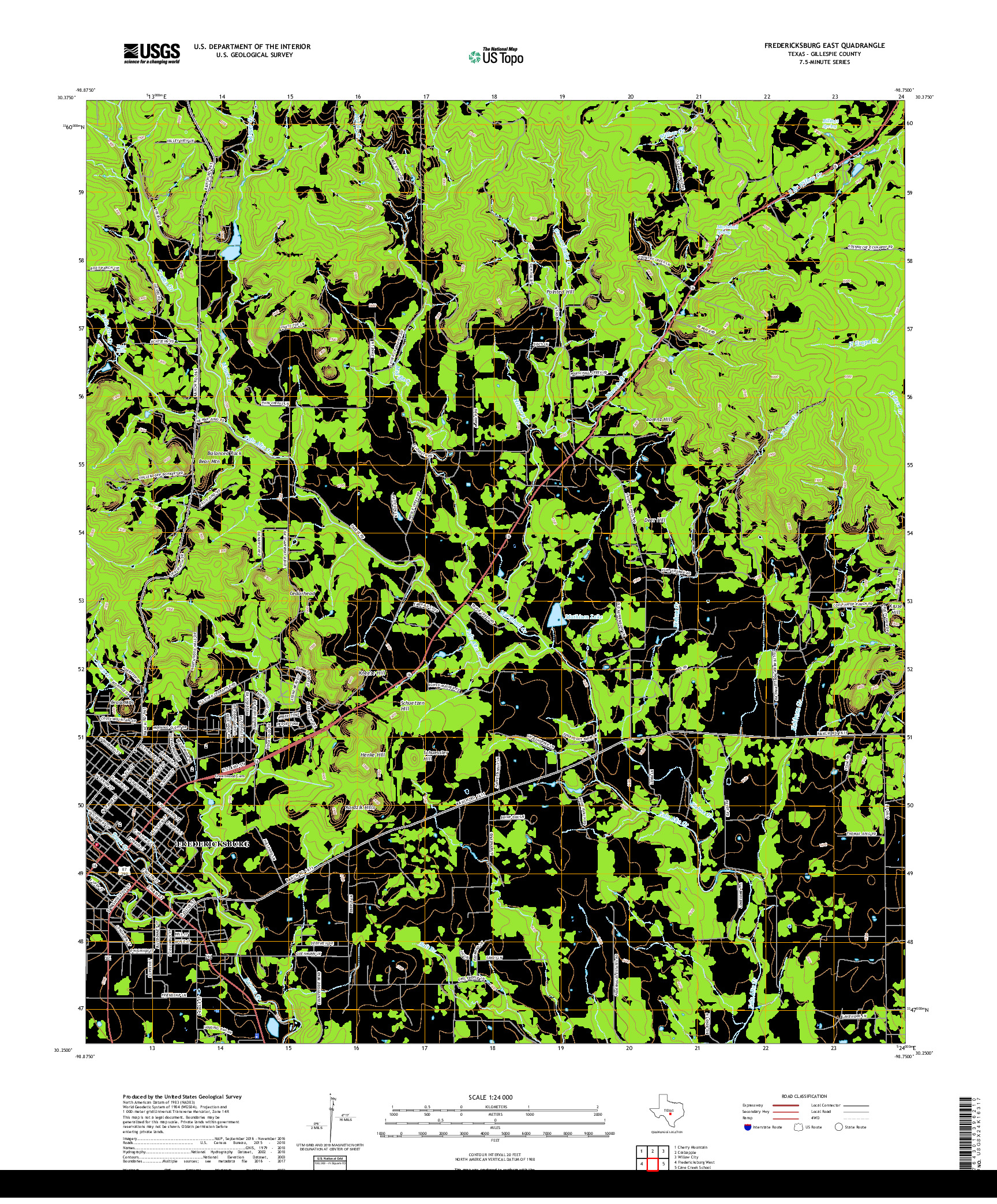 USGS US TOPO 7.5-MINUTE MAP FOR FREDERICKSBURG EAST, TX 2019