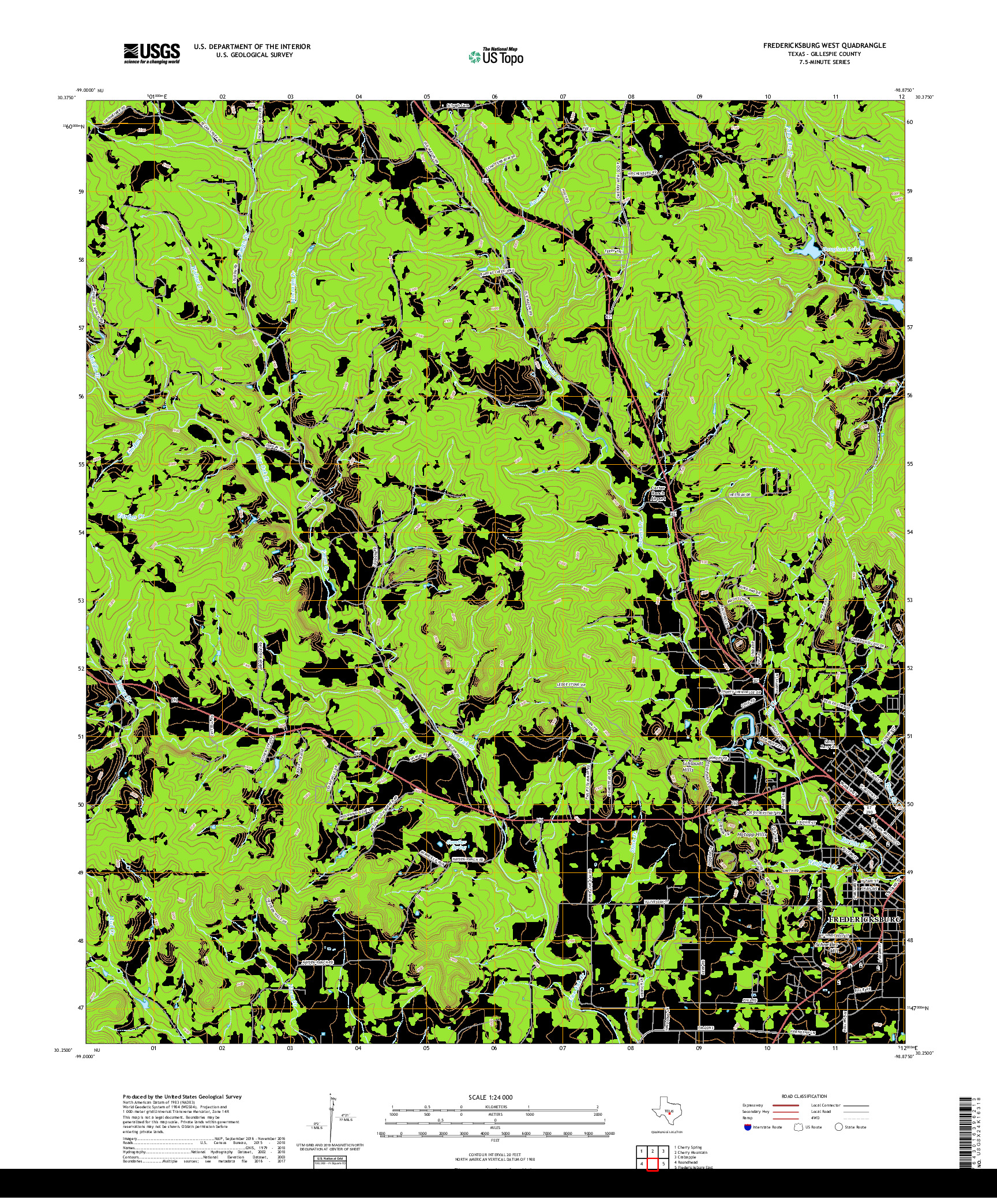 USGS US TOPO 7.5-MINUTE MAP FOR FREDERICKSBURG WEST, TX 2019