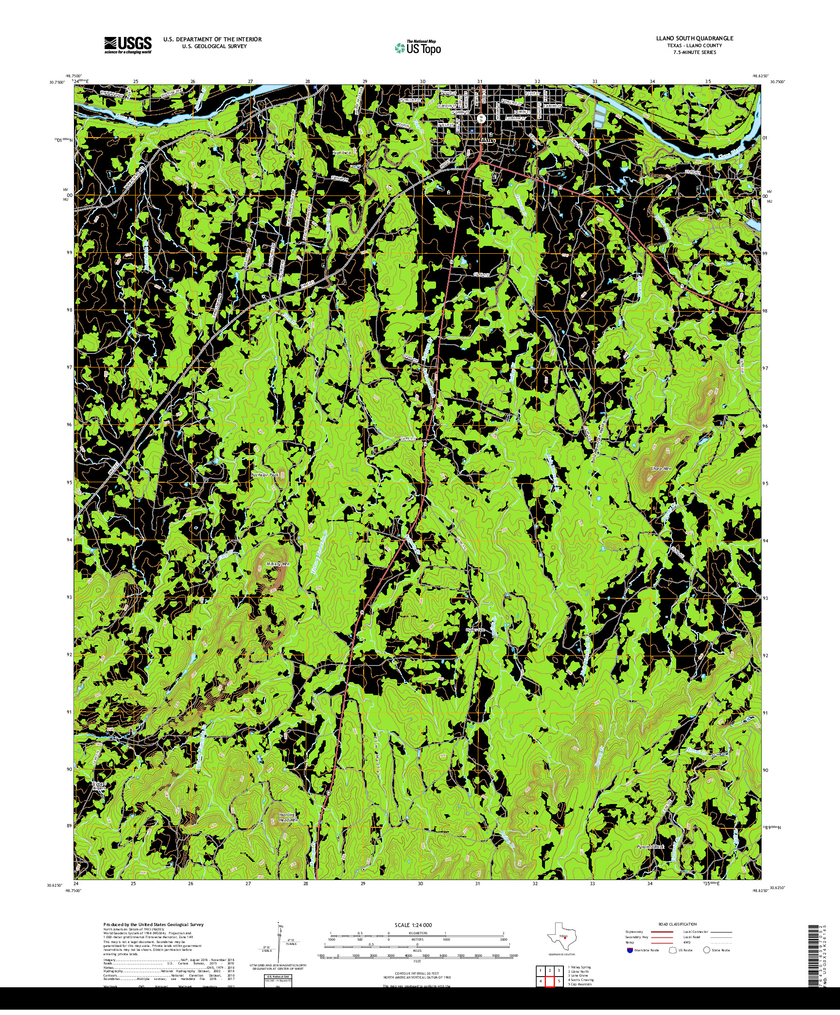 USGS US TOPO 7.5-MINUTE MAP FOR LLANO SOUTH, TX 2019