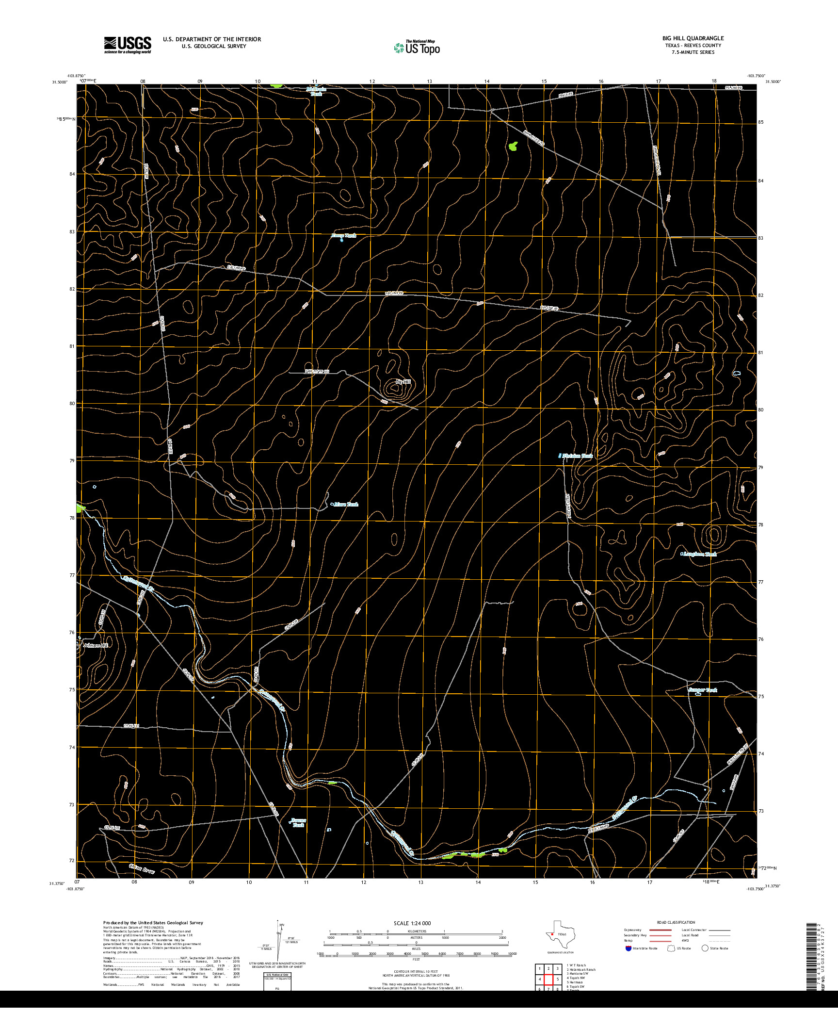 USGS US TOPO 7.5-MINUTE MAP FOR BIG HILL, TX 2019