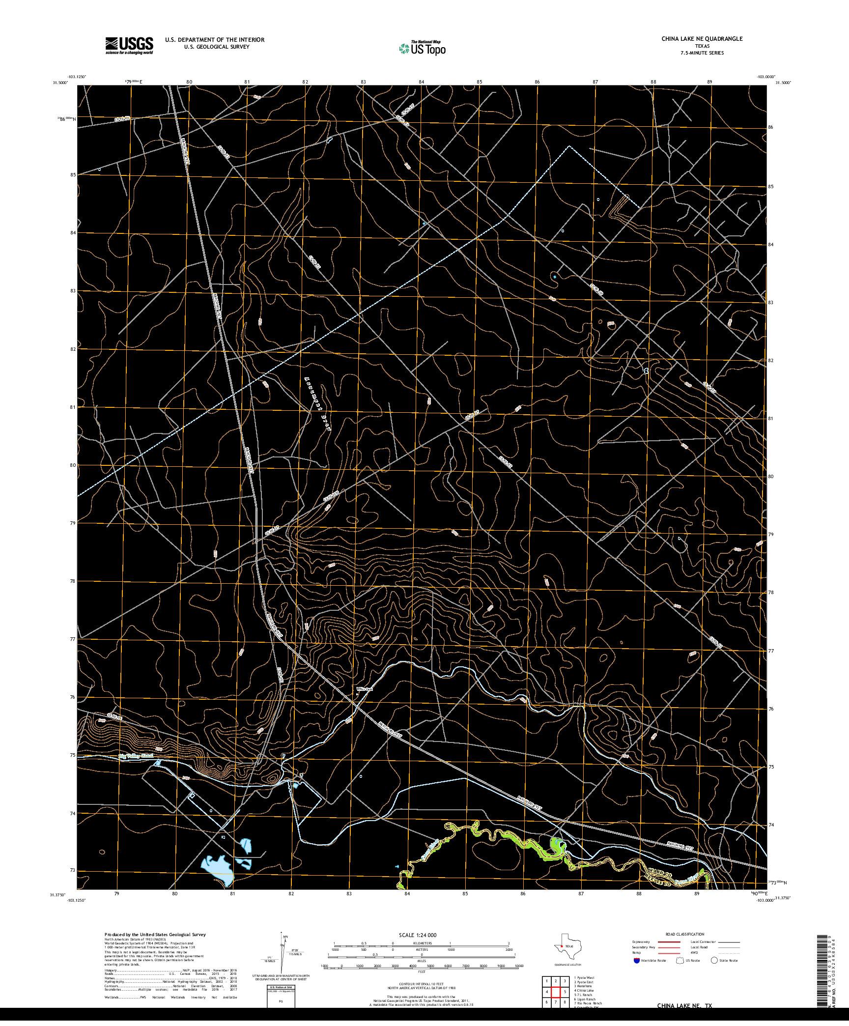 USGS US TOPO 7.5-MINUTE MAP FOR CHINA LAKE NE, TX 2019