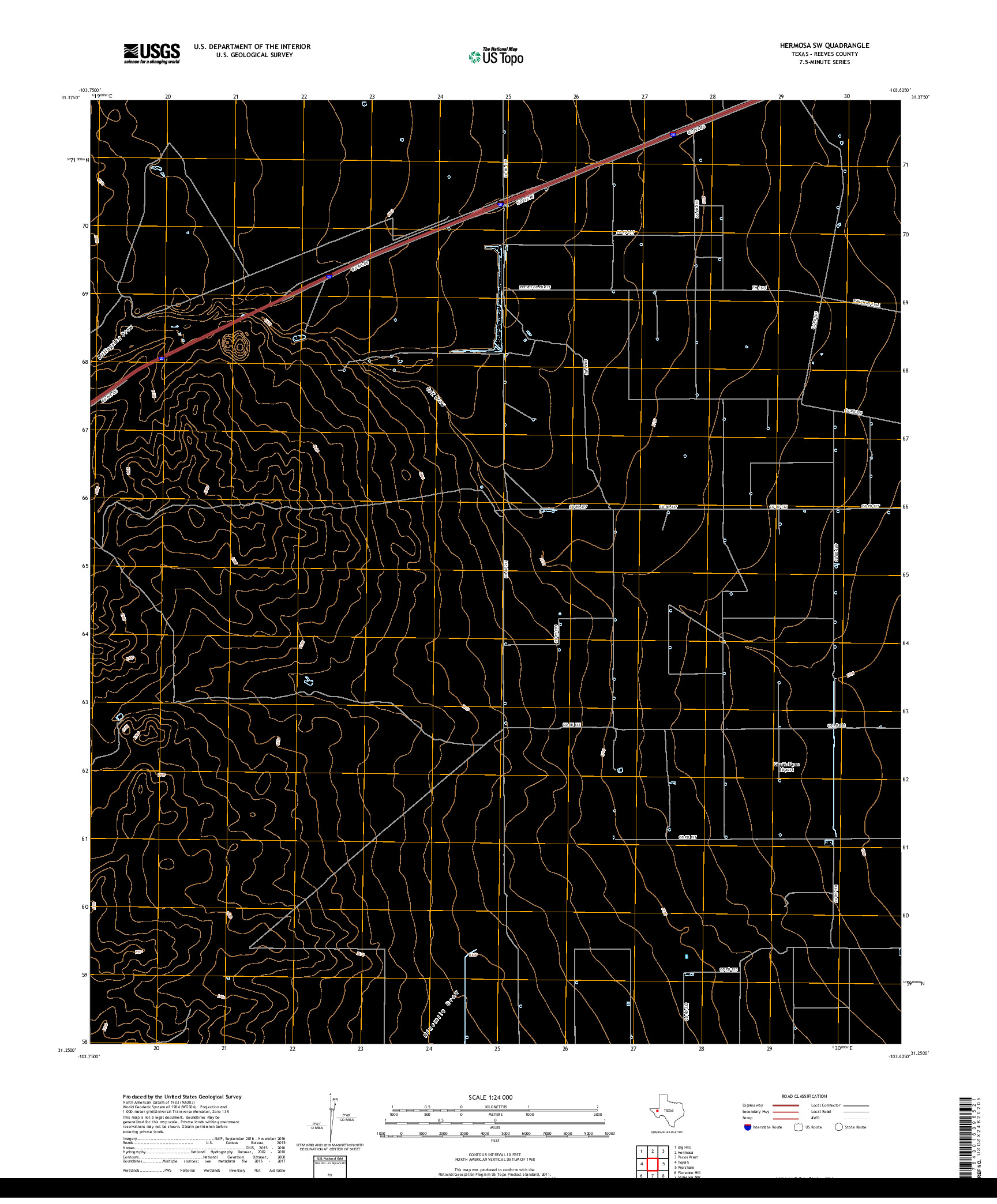 USGS US TOPO 7.5-MINUTE MAP FOR HERMOSA SW, TX 2019