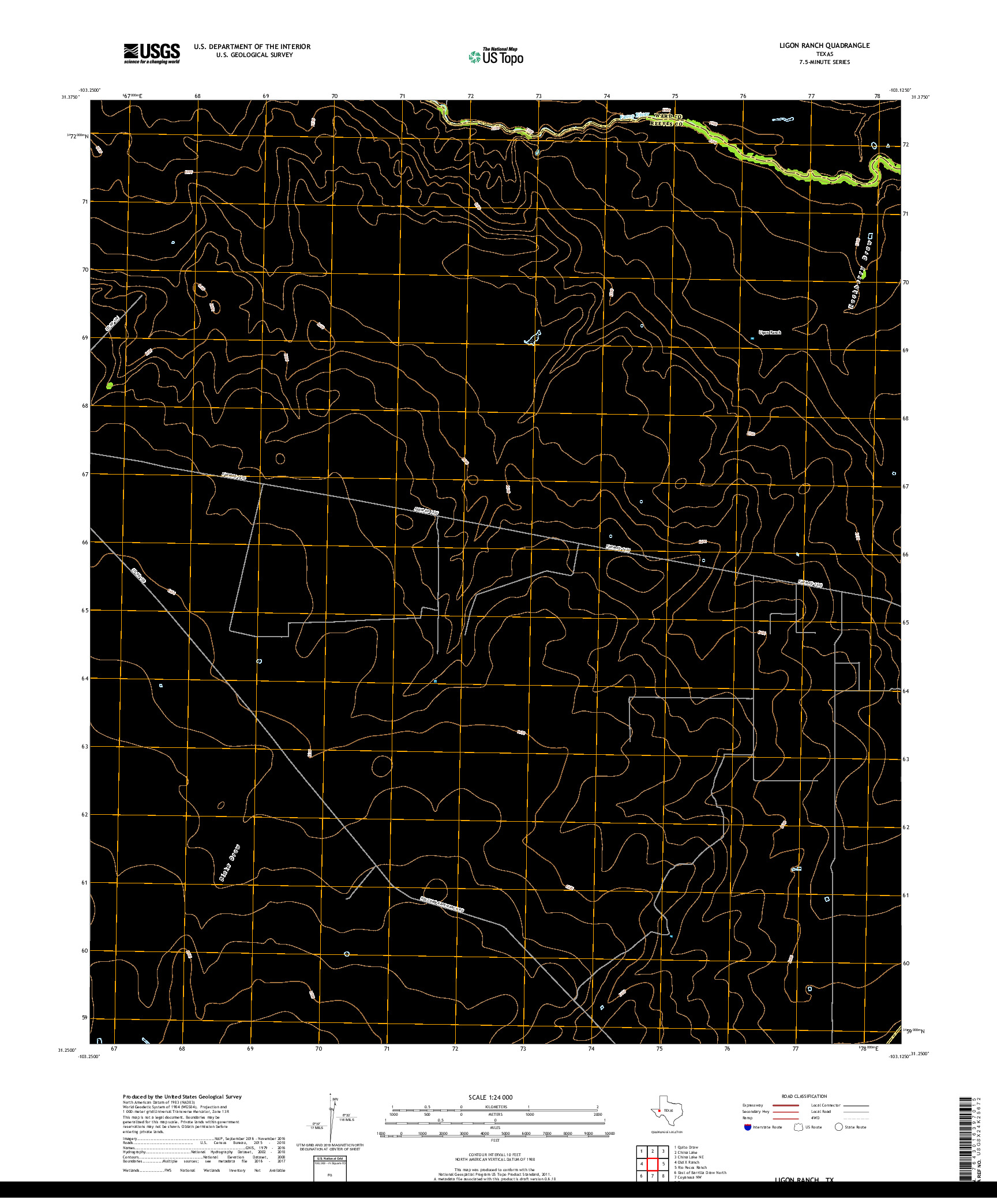 USGS US TOPO 7.5-MINUTE MAP FOR LIGON RANCH, TX 2019
