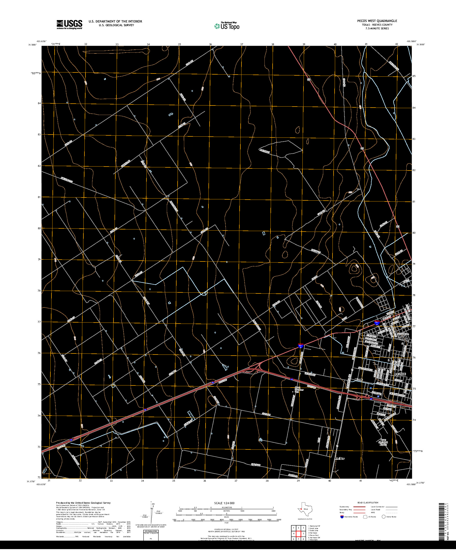 USGS US TOPO 7.5-MINUTE MAP FOR PECOS WEST, TX 2019