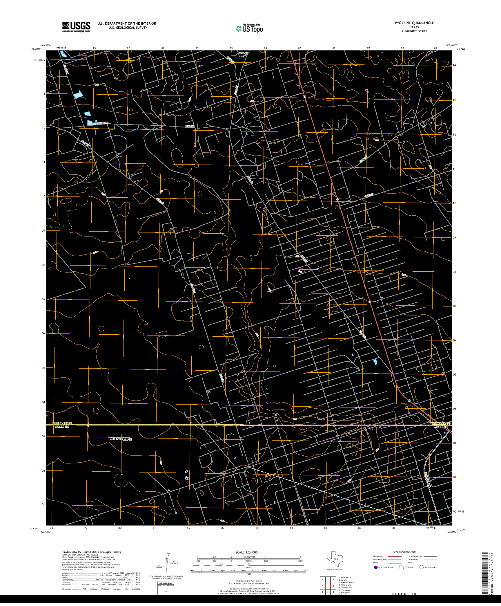 USGS US TOPO 7.5-MINUTE MAP FOR PYOTE NE, TX 2019