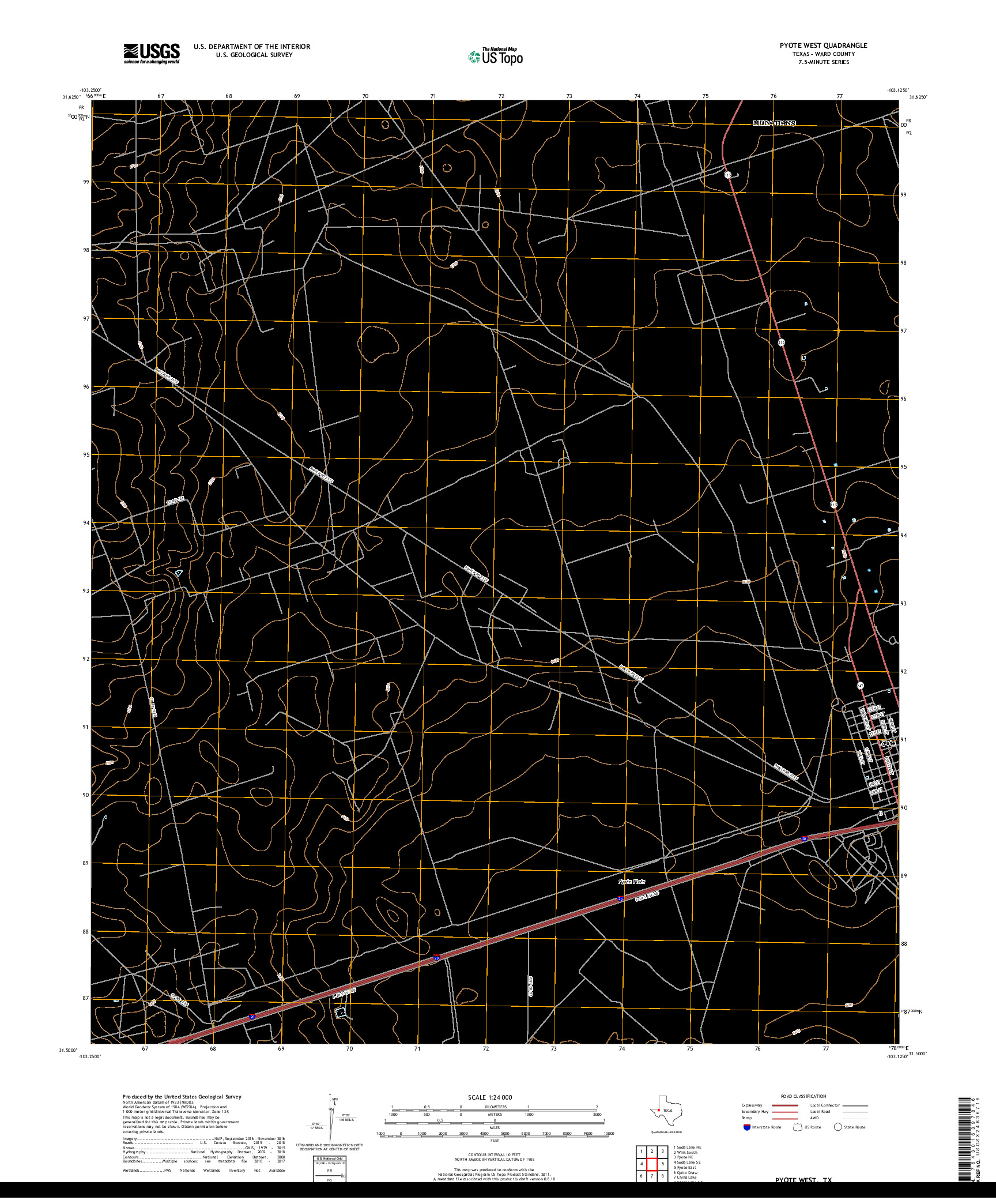 USGS US TOPO 7.5-MINUTE MAP FOR PYOTE WEST, TX 2019