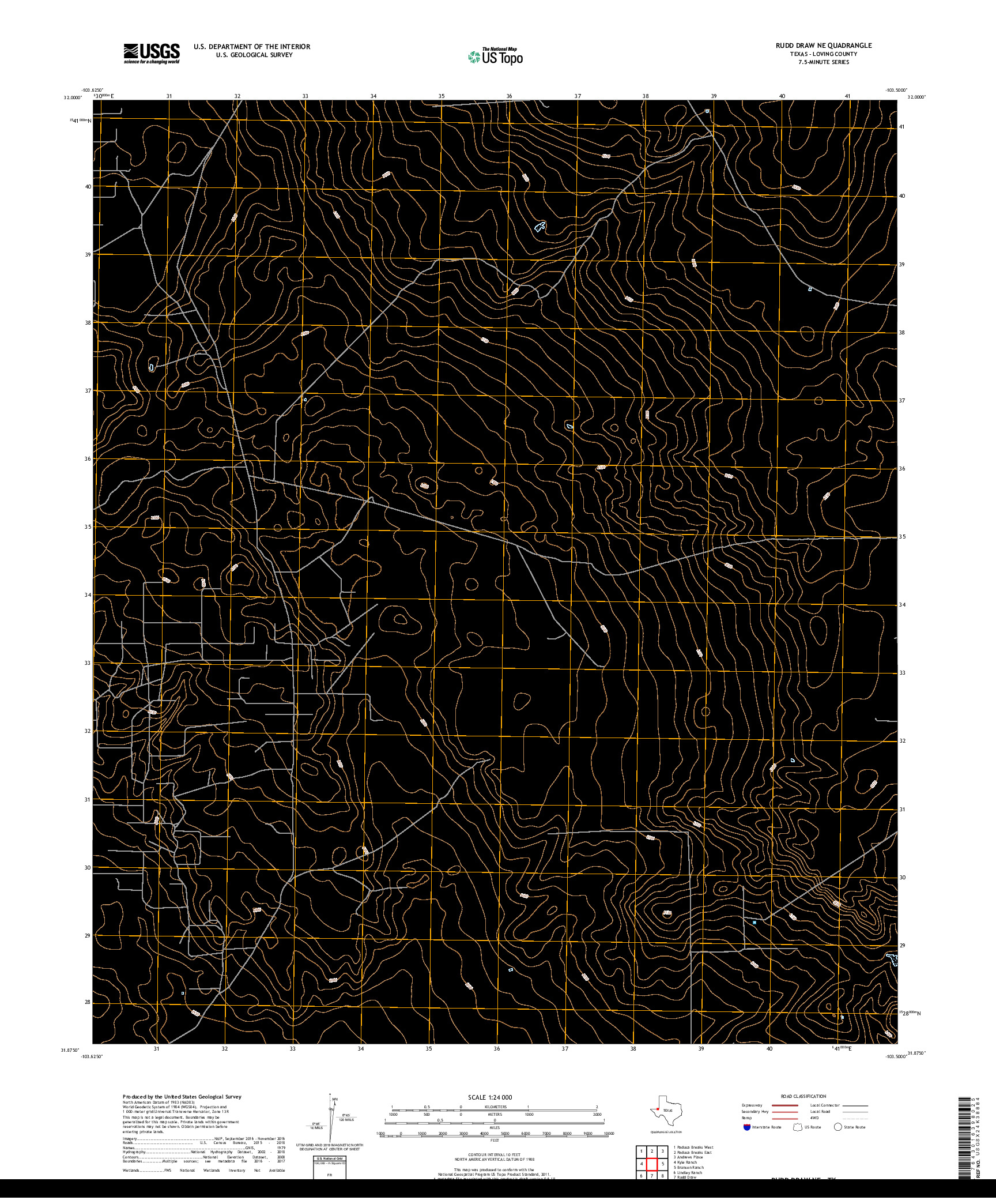 USGS US TOPO 7.5-MINUTE MAP FOR RUDD DRAW NE, TX 2019