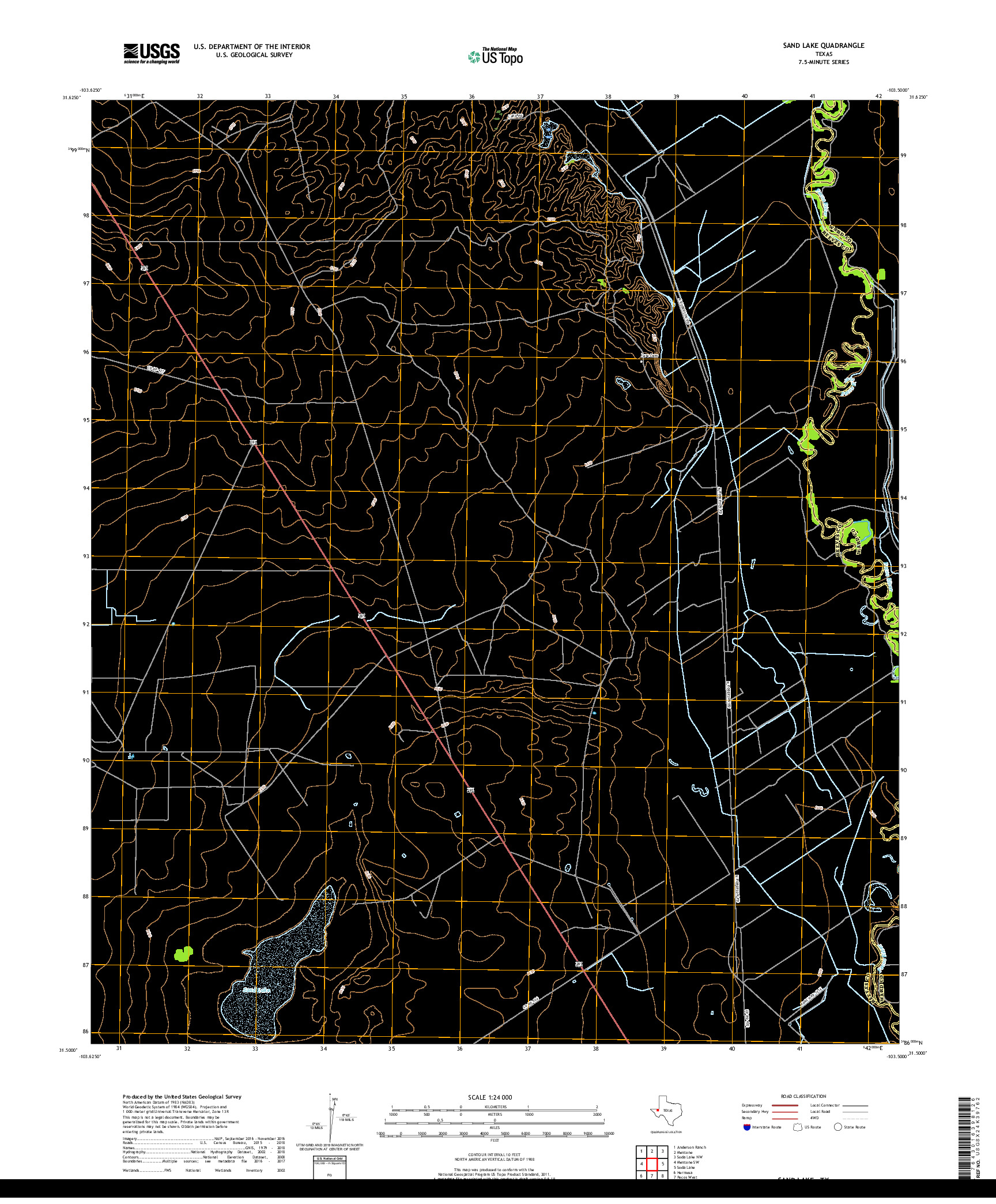 USGS US TOPO 7.5-MINUTE MAP FOR SAND LAKE, TX 2019