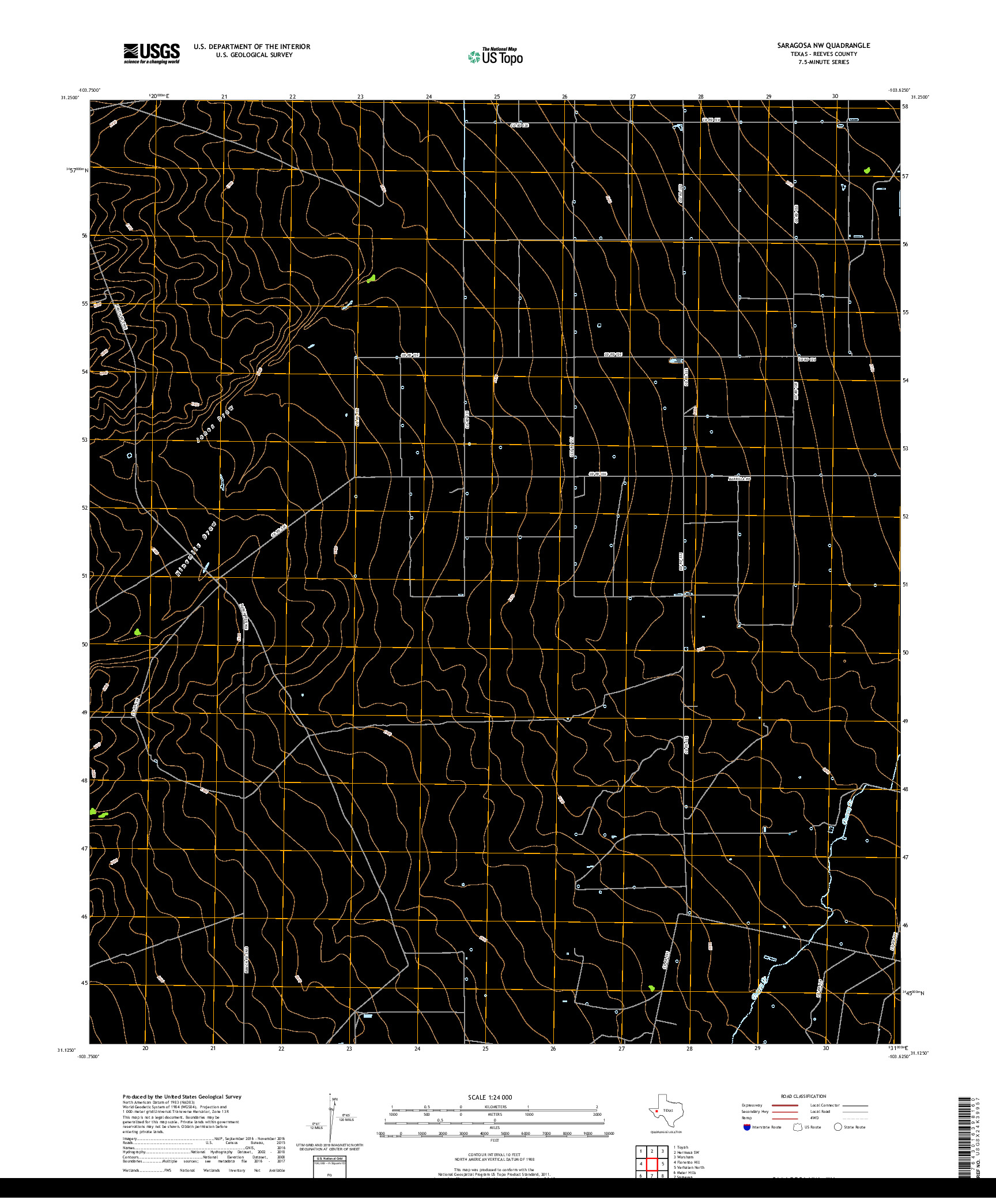 USGS US TOPO 7.5-MINUTE MAP FOR SARAGOSA NW, TX 2019