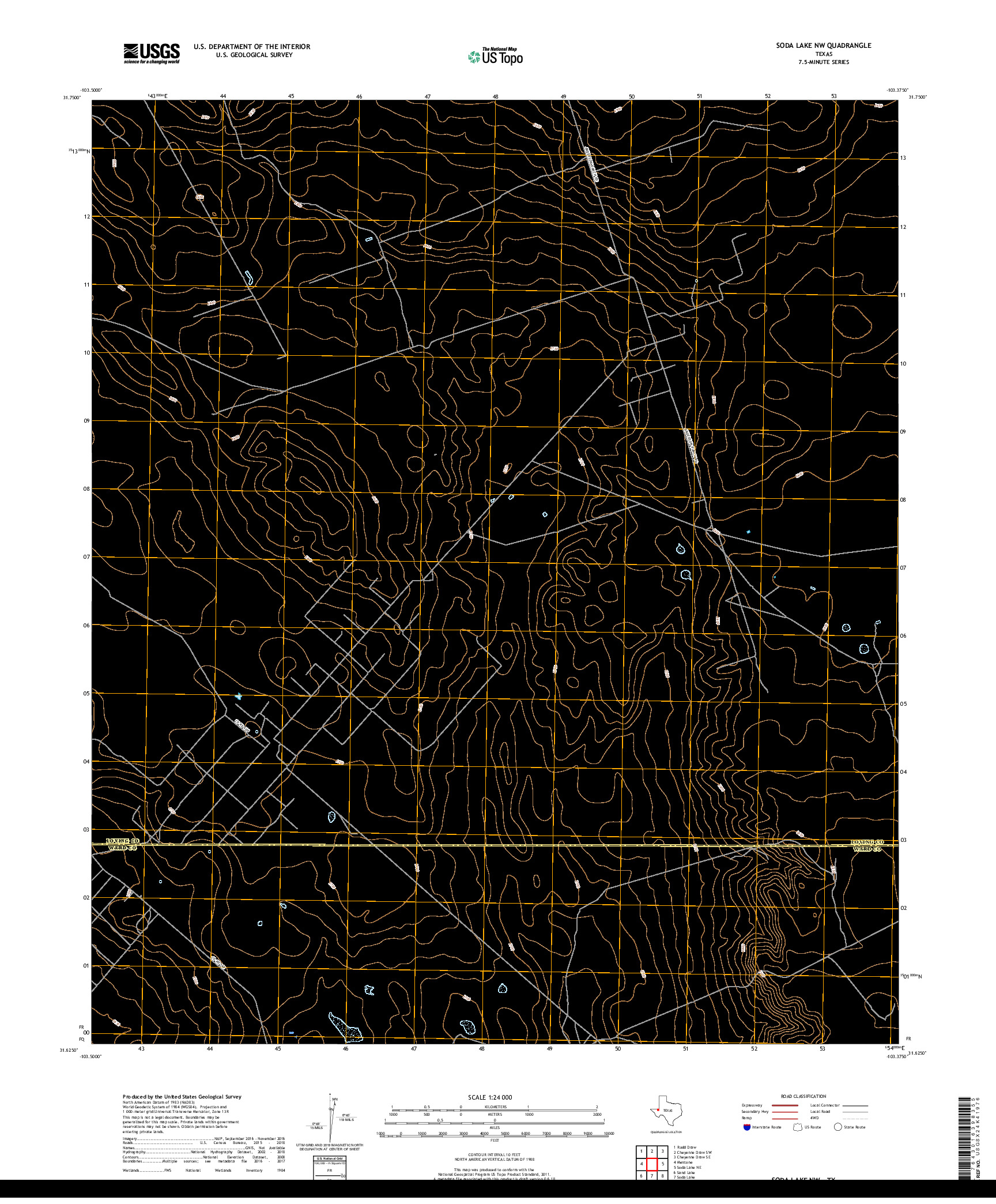 USGS US TOPO 7.5-MINUTE MAP FOR SODA LAKE NW, TX 2019