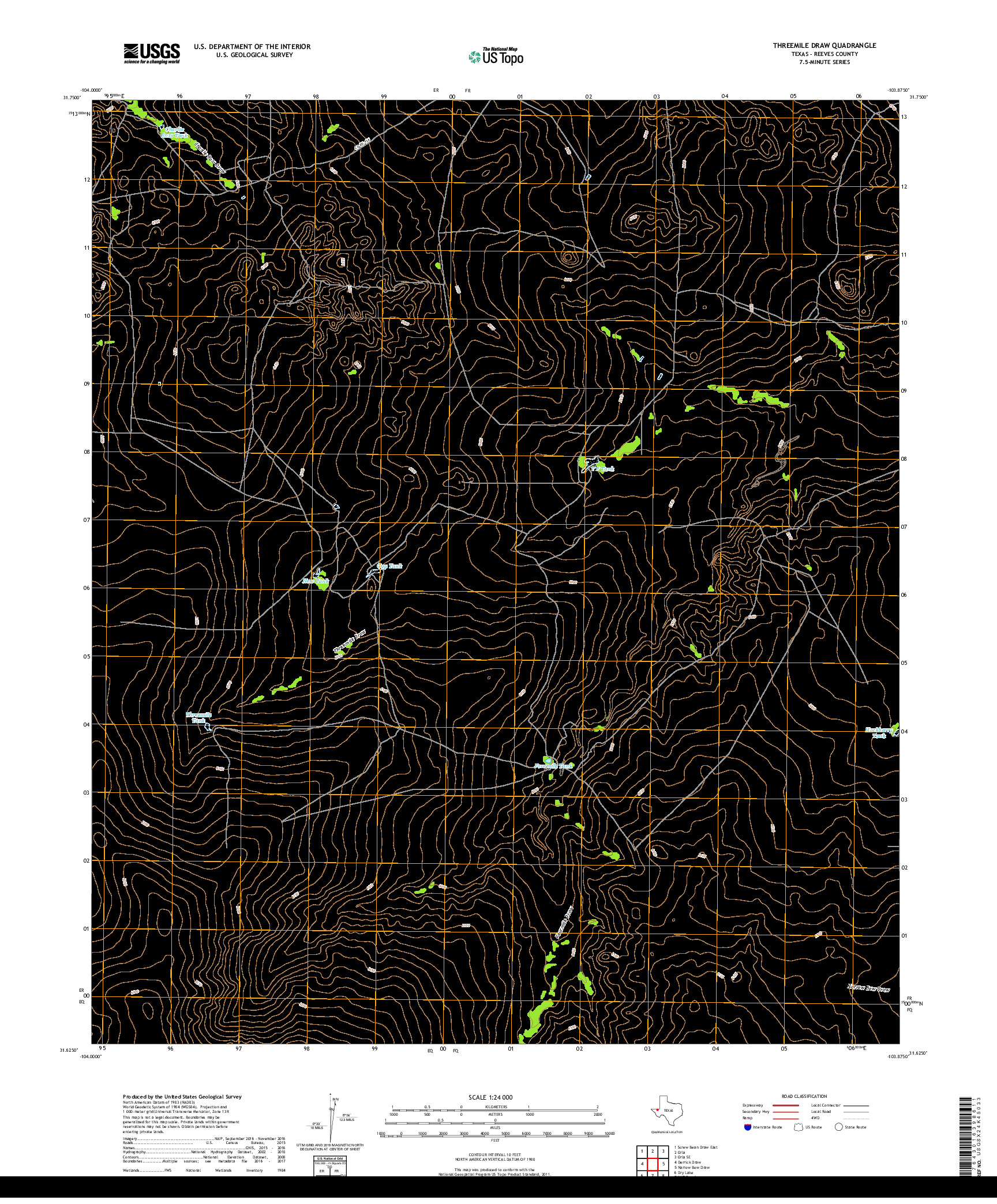 USGS US TOPO 7.5-MINUTE MAP FOR THREEMILE DRAW, TX 2019