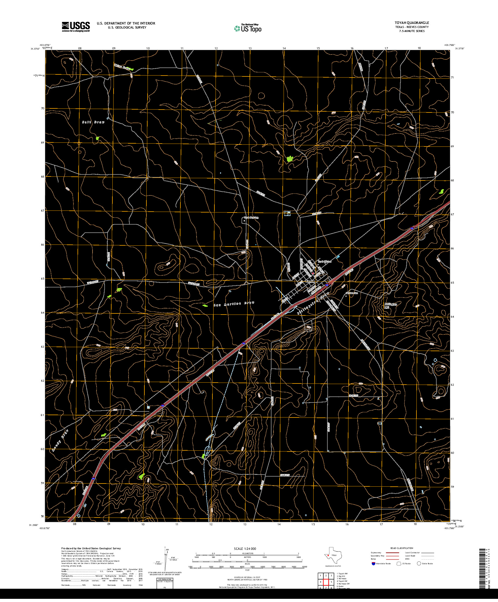 USGS US TOPO 7.5-MINUTE MAP FOR TOYAH, TX 2019