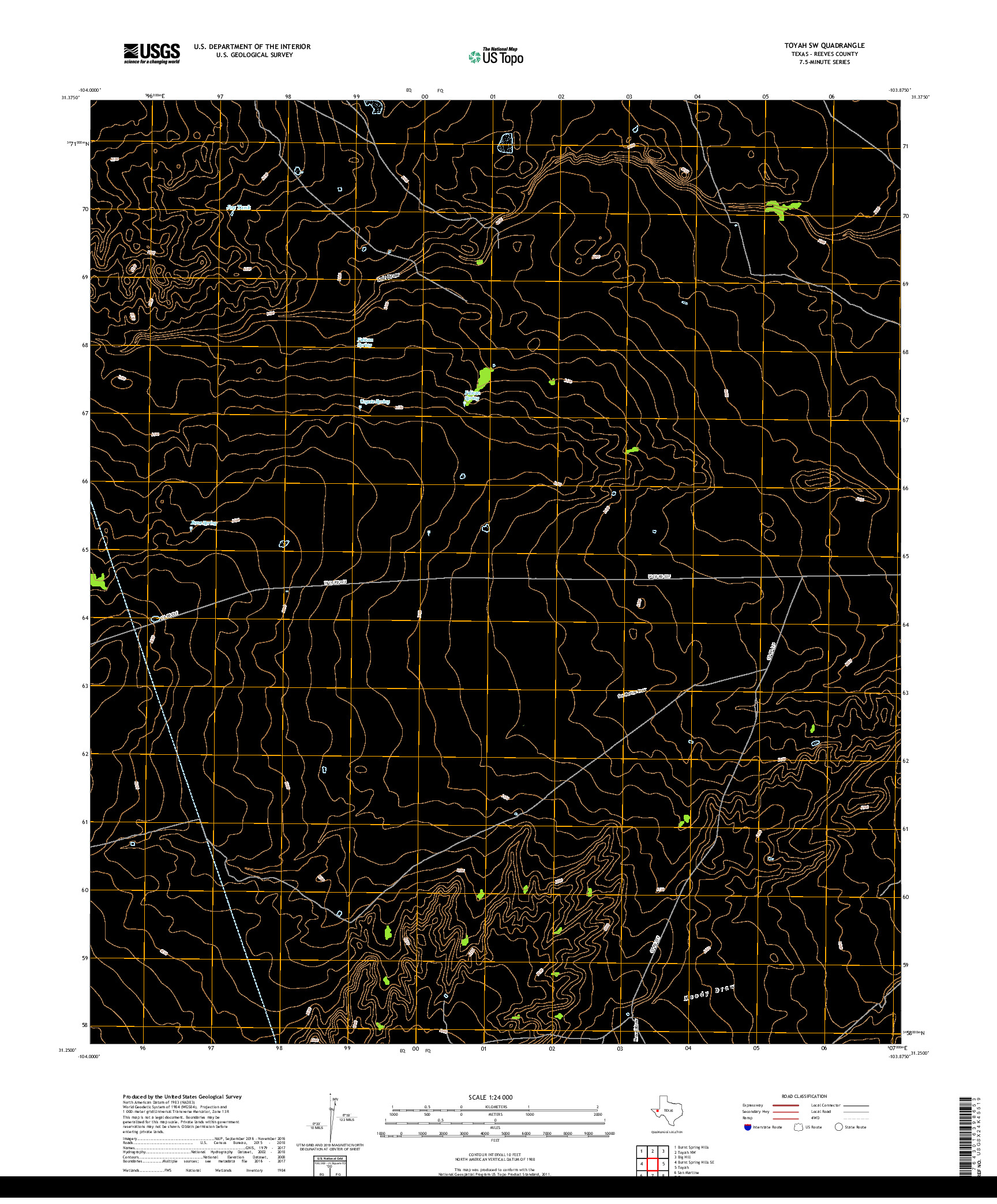 USGS US TOPO 7.5-MINUTE MAP FOR TOYAH SW, TX 2019