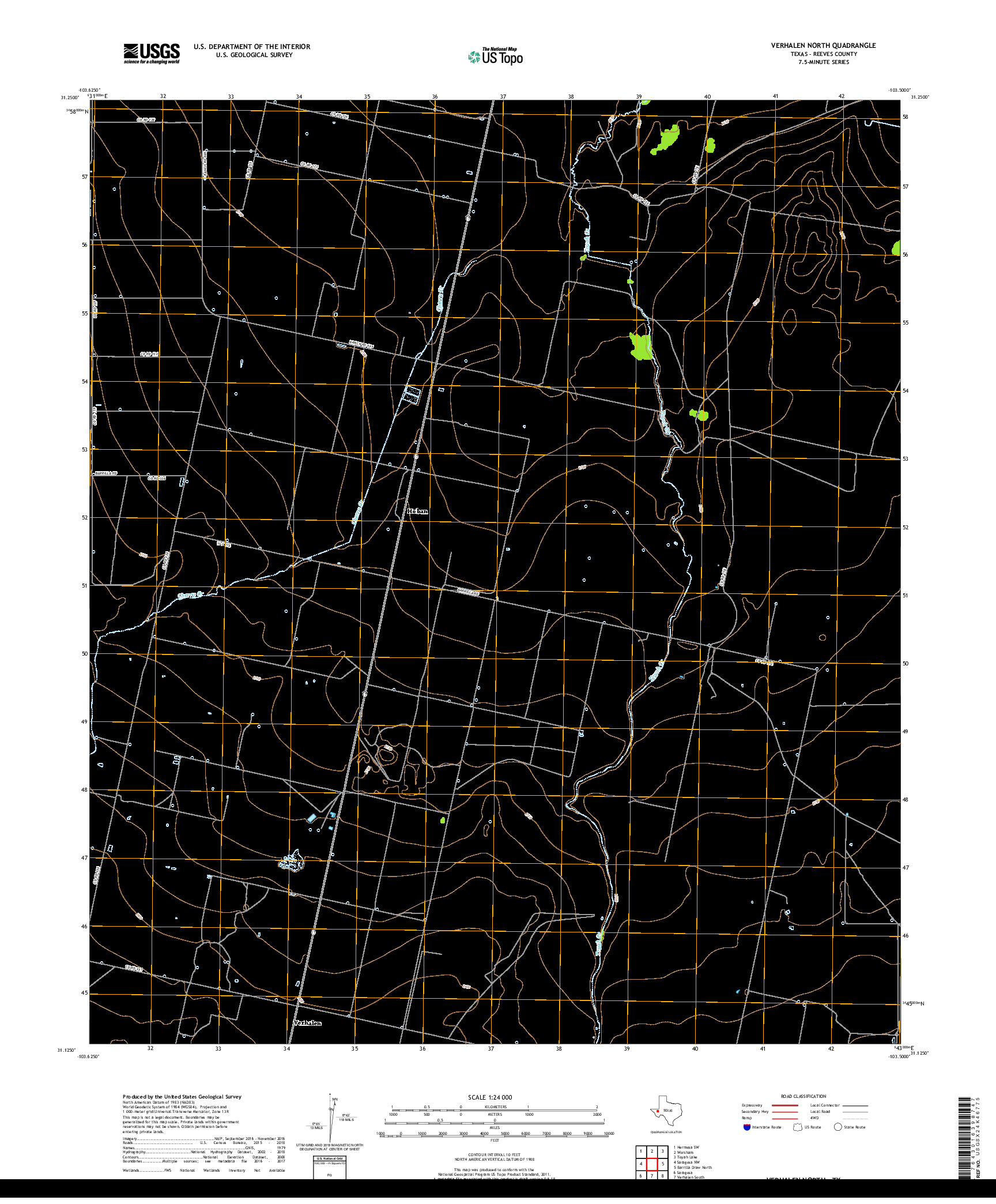 USGS US TOPO 7.5-MINUTE MAP FOR VERHALEN NORTH, TX 2019