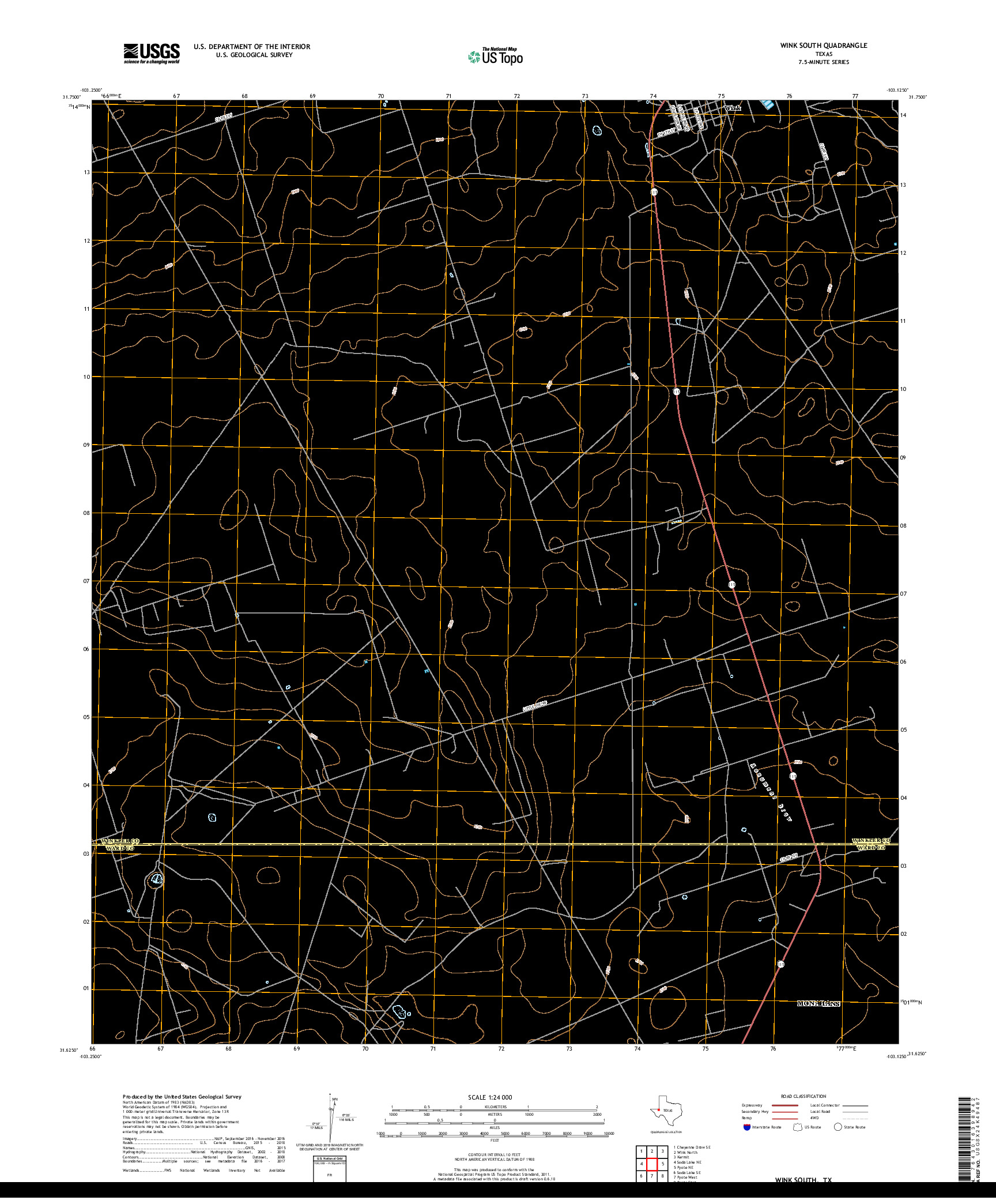 USGS US TOPO 7.5-MINUTE MAP FOR WINK SOUTH, TX 2019