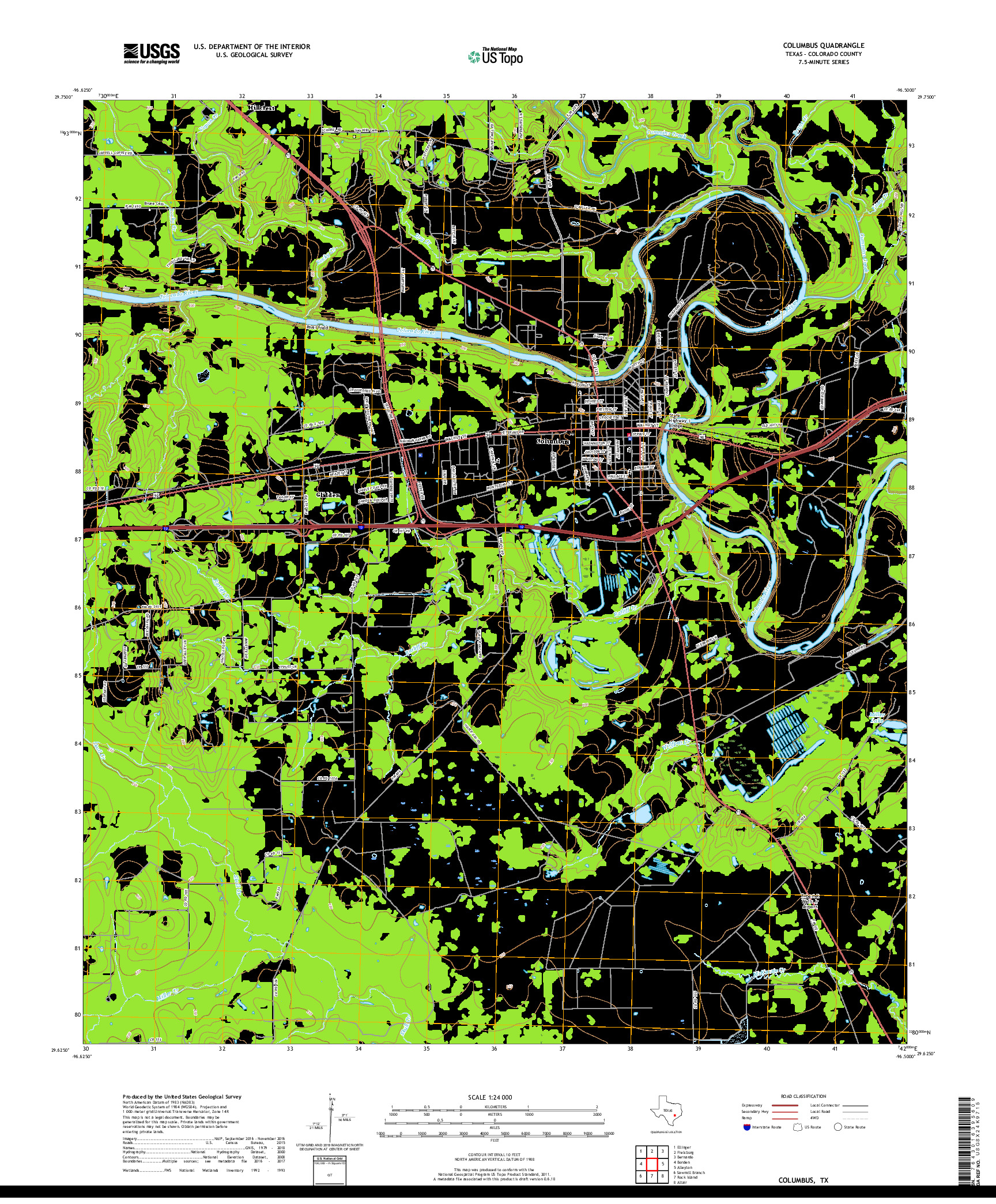 USGS US TOPO 7.5-MINUTE MAP FOR COLUMBUS, TX 2019