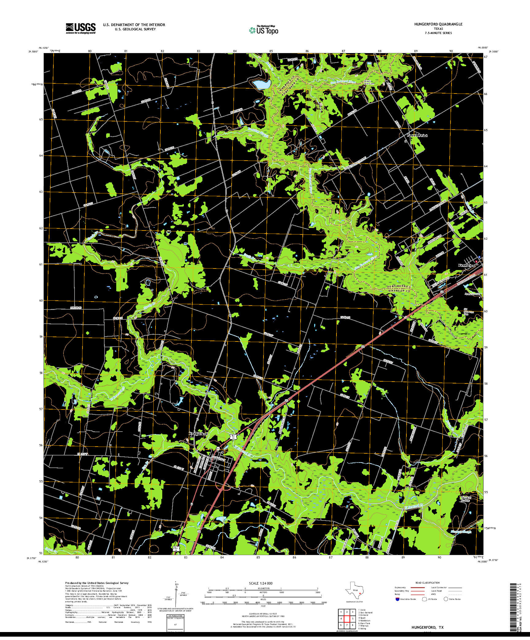 USGS US TOPO 7.5-MINUTE MAP FOR HUNGERFORD, TX 2019