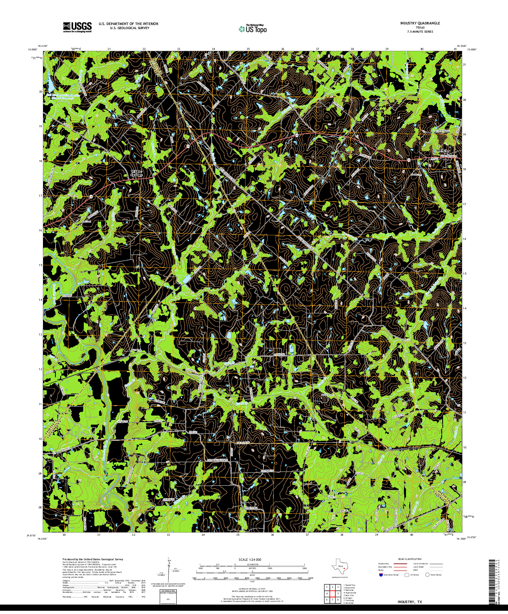 USGS US TOPO 7.5-MINUTE MAP FOR INDUSTRY, TX 2019