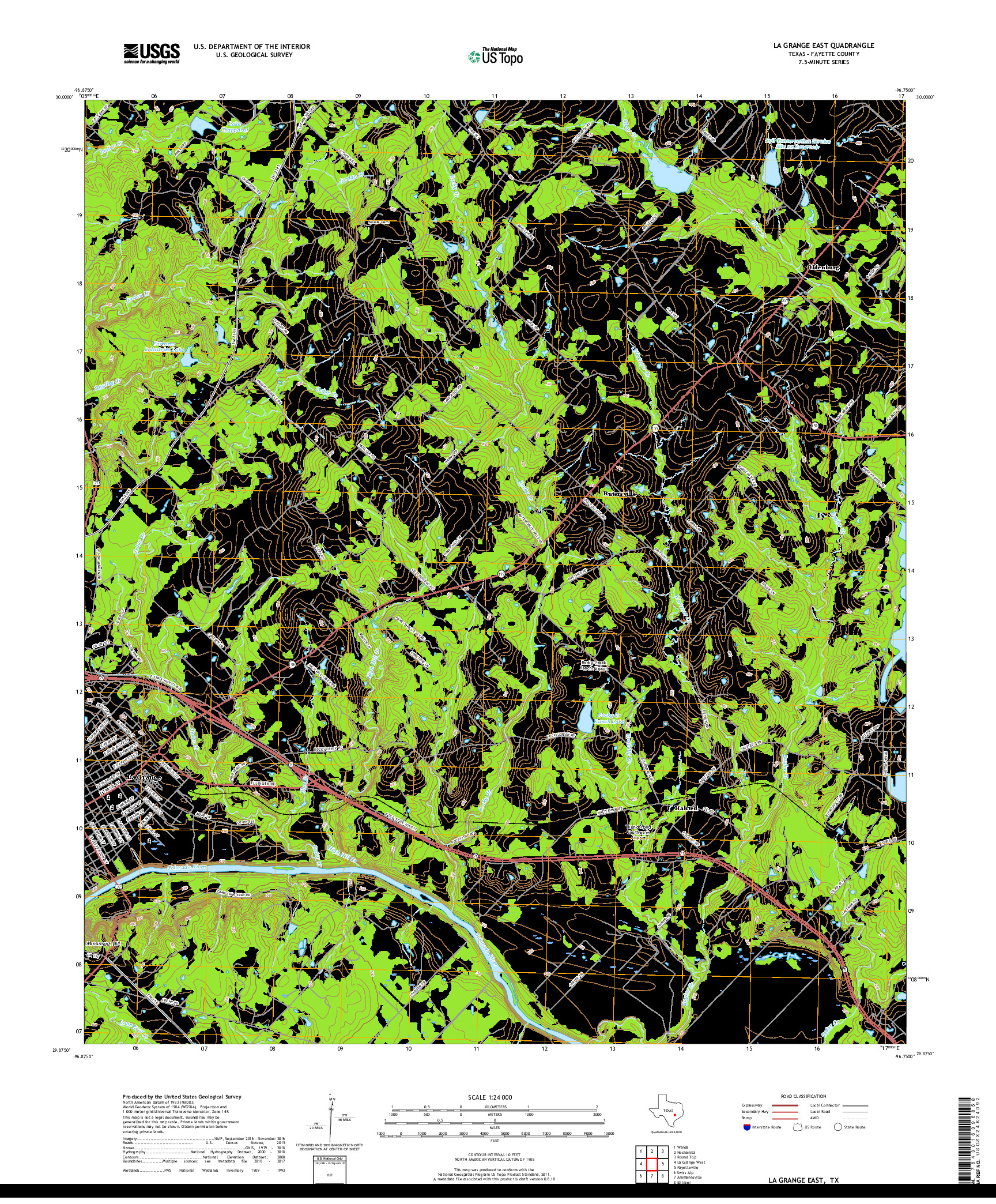 USGS US TOPO 7.5-MINUTE MAP FOR LA GRANGE EAST, TX 2019