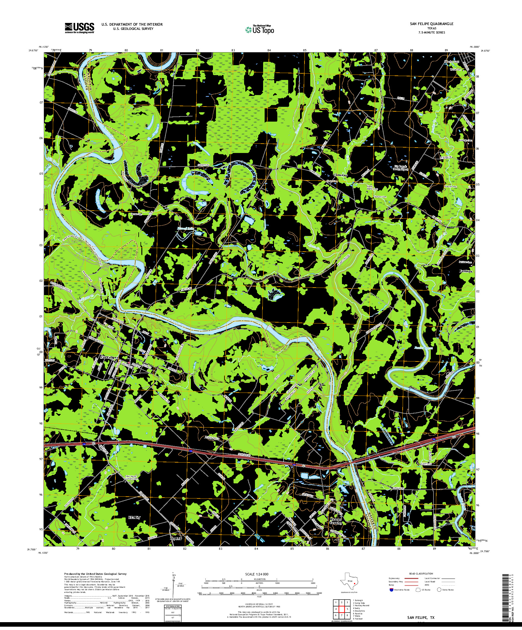 USGS US TOPO 7.5-MINUTE MAP FOR SAN FELIPE, TX 2019