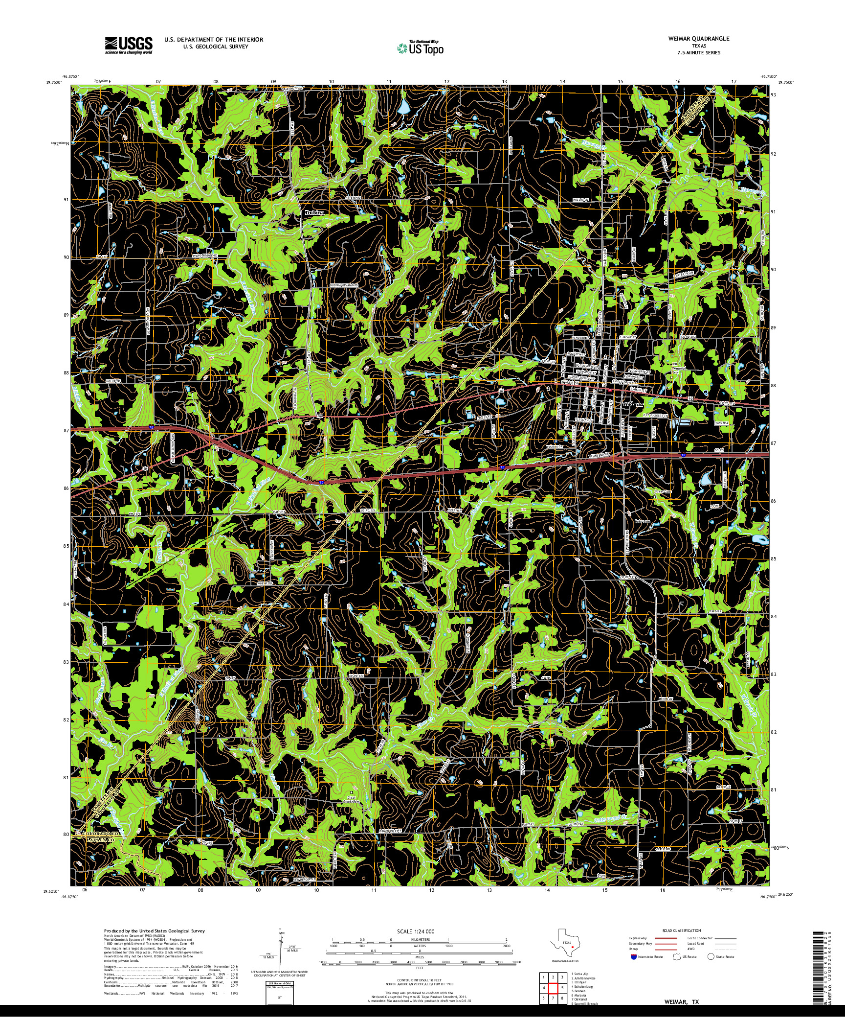 USGS US TOPO 7.5-MINUTE MAP FOR WEIMAR, TX 2019