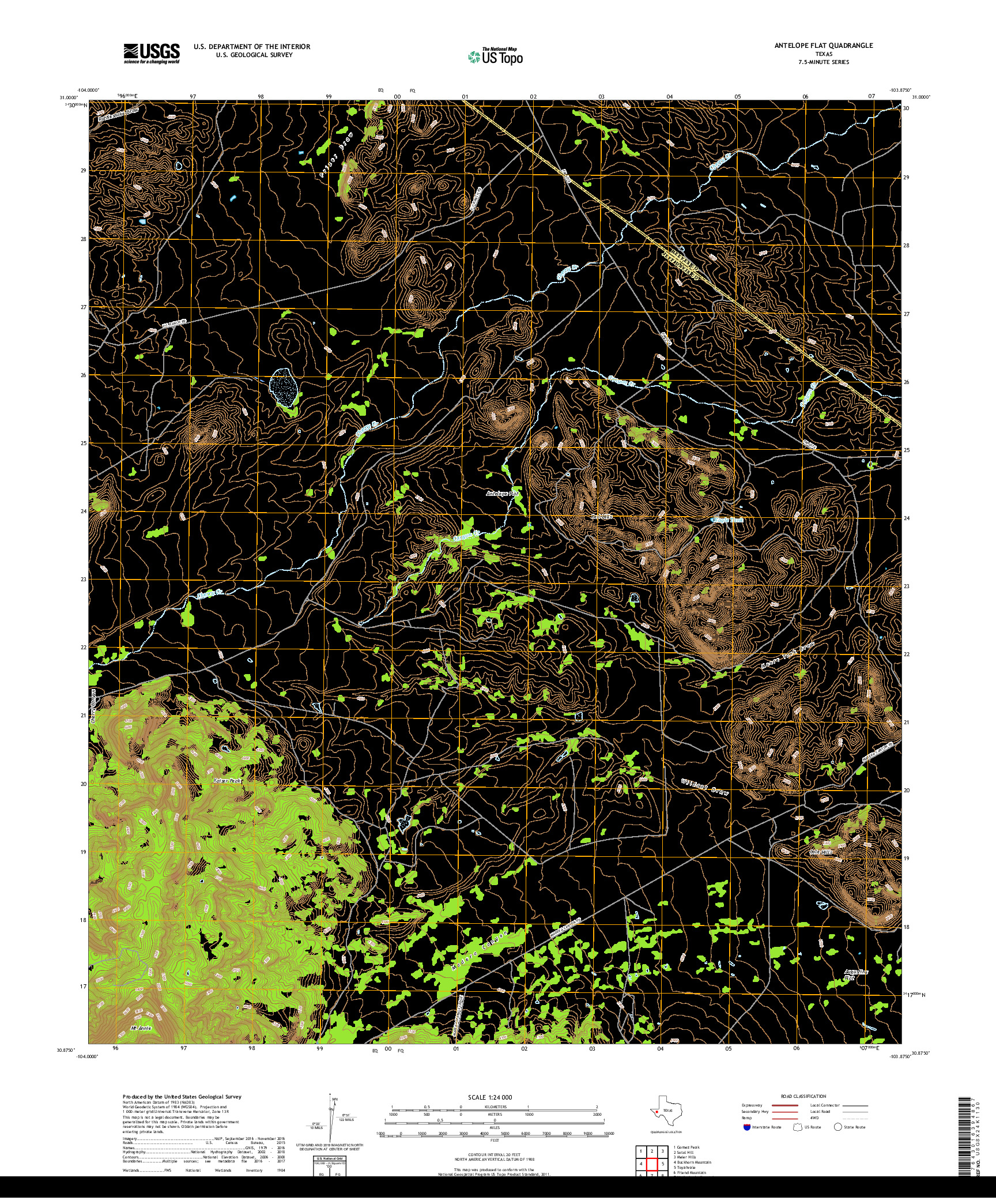USGS US TOPO 7.5-MINUTE MAP FOR ANTELOPE FLAT, TX 2019