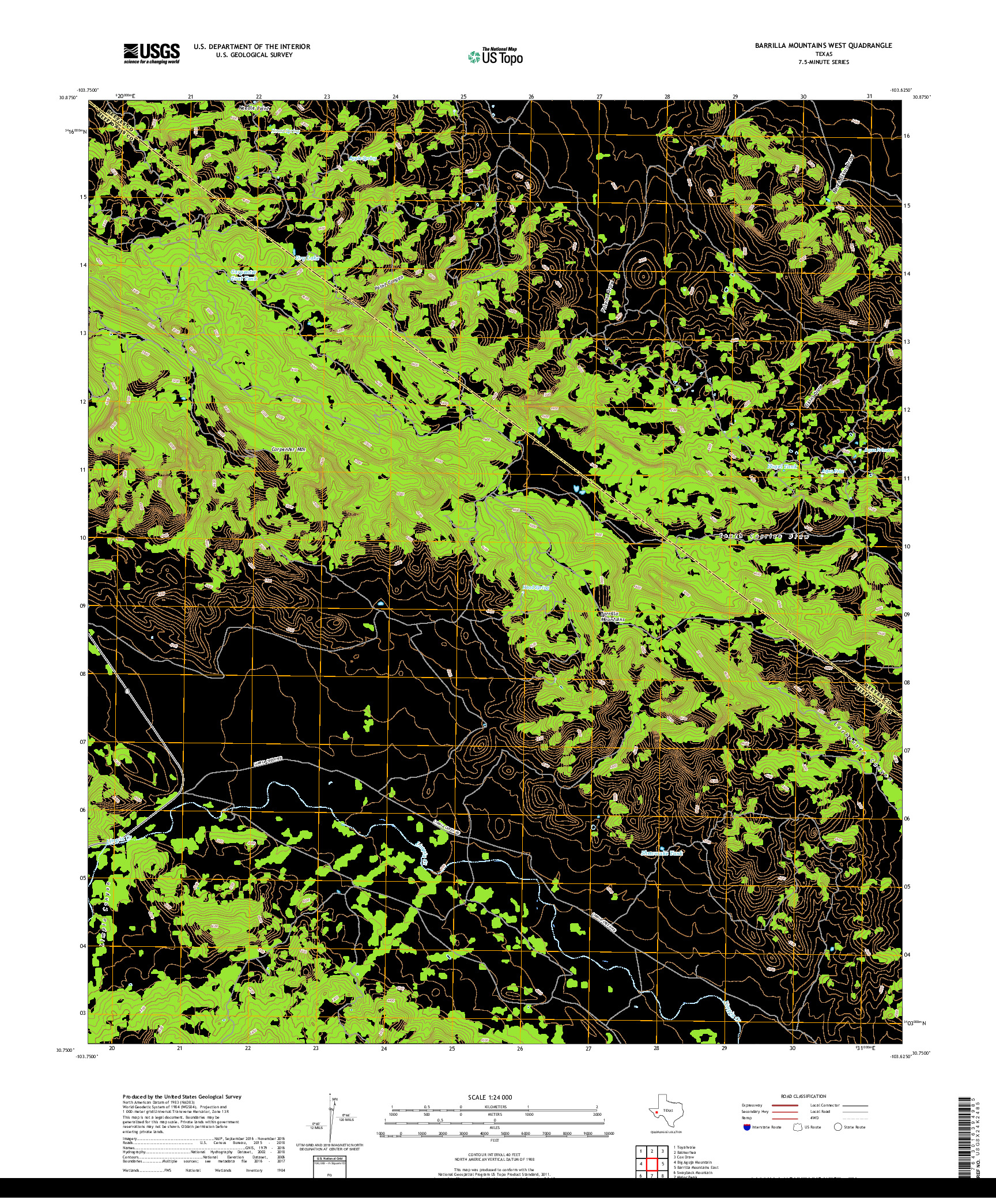 USGS US TOPO 7.5-MINUTE MAP FOR BARRILLA MOUNTAINS WEST, TX 2019