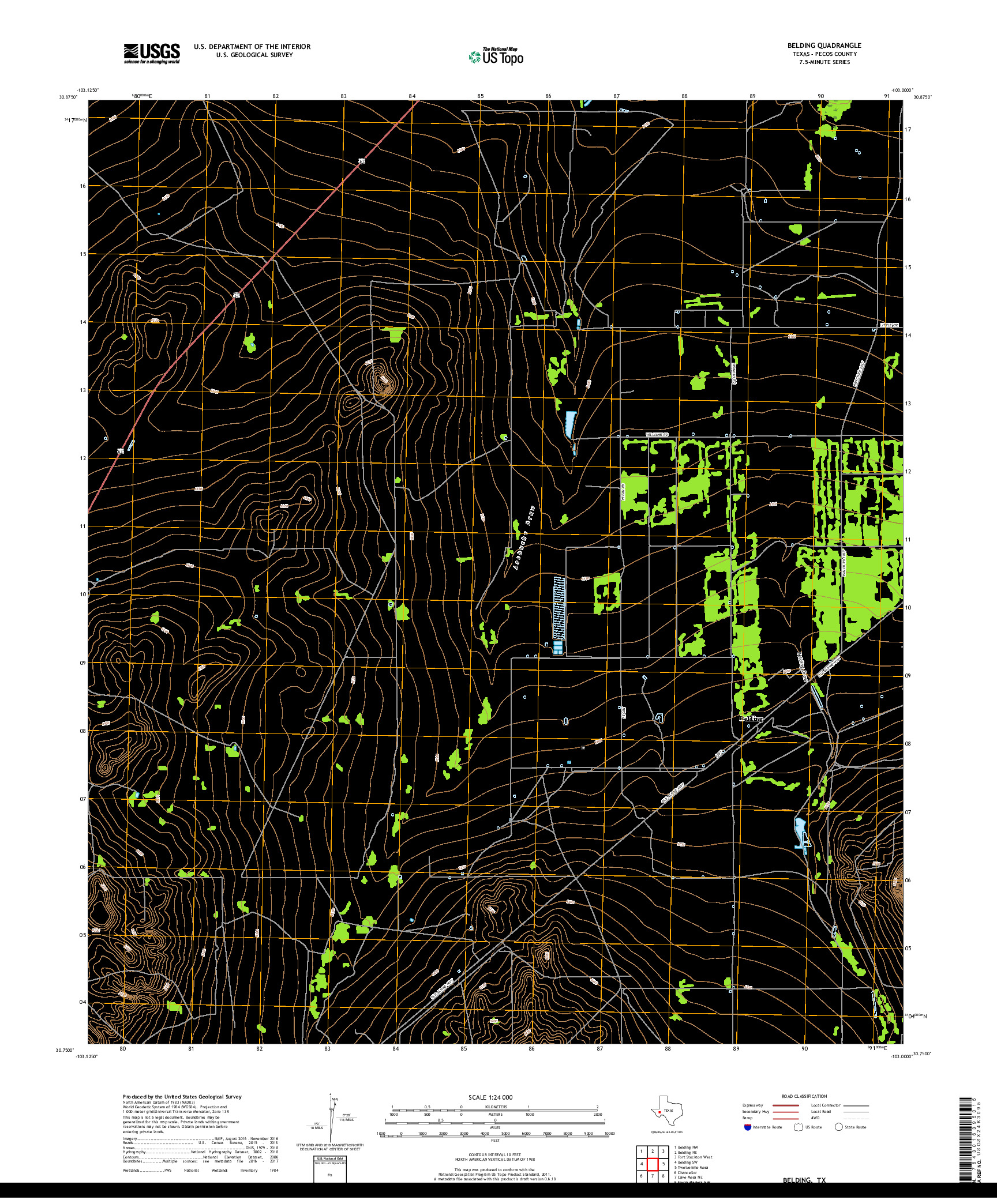USGS US TOPO 7.5-MINUTE MAP FOR BELDING, TX 2019