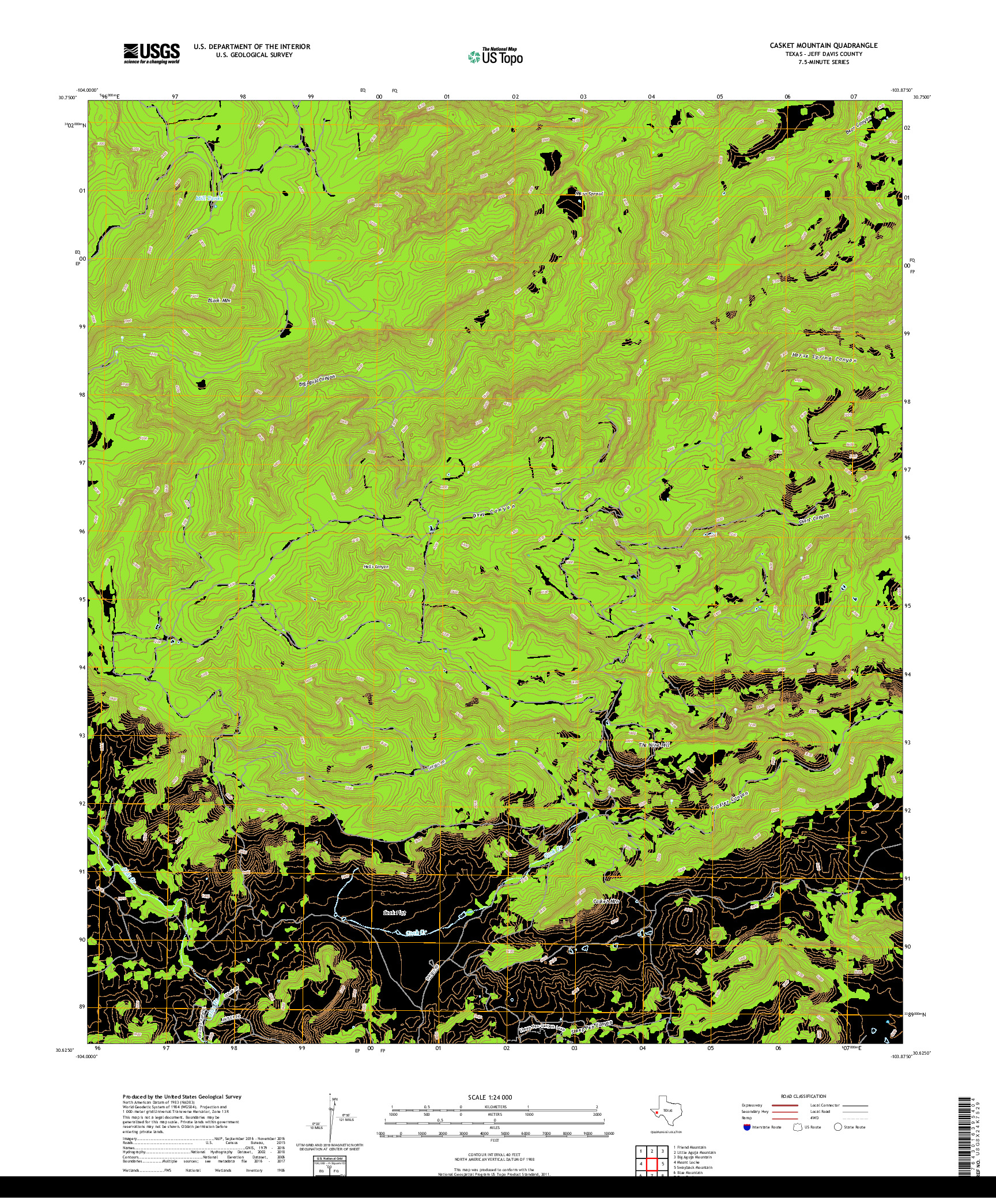 USGS US TOPO 7.5-MINUTE MAP FOR CASKET MOUNTAIN, TX 2019