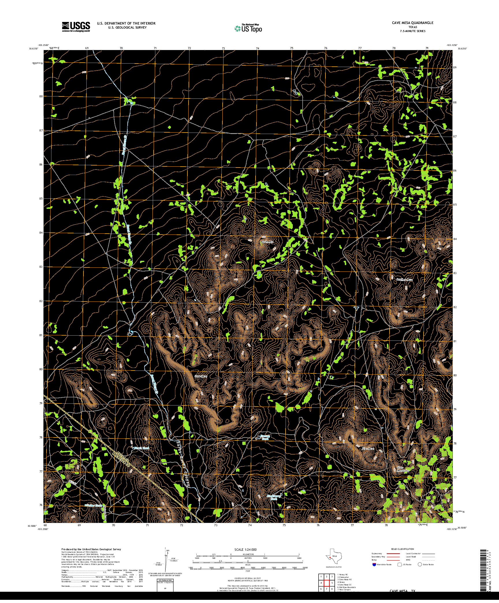 USGS US TOPO 7.5-MINUTE MAP FOR CAVE MESA, TX 2019