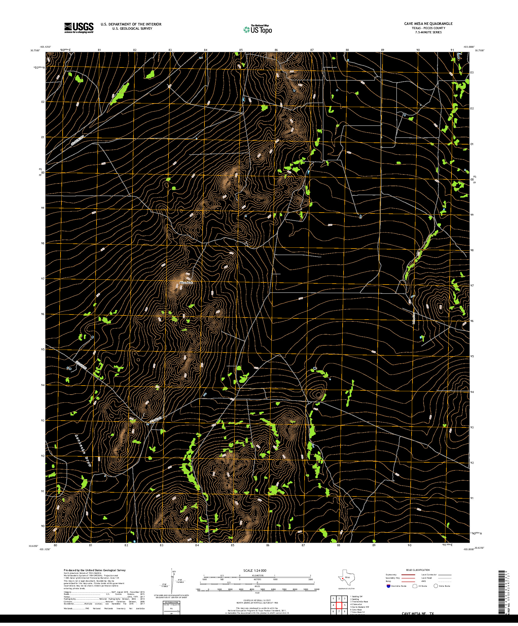 USGS US TOPO 7.5-MINUTE MAP FOR CAVE MESA NE, TX 2019