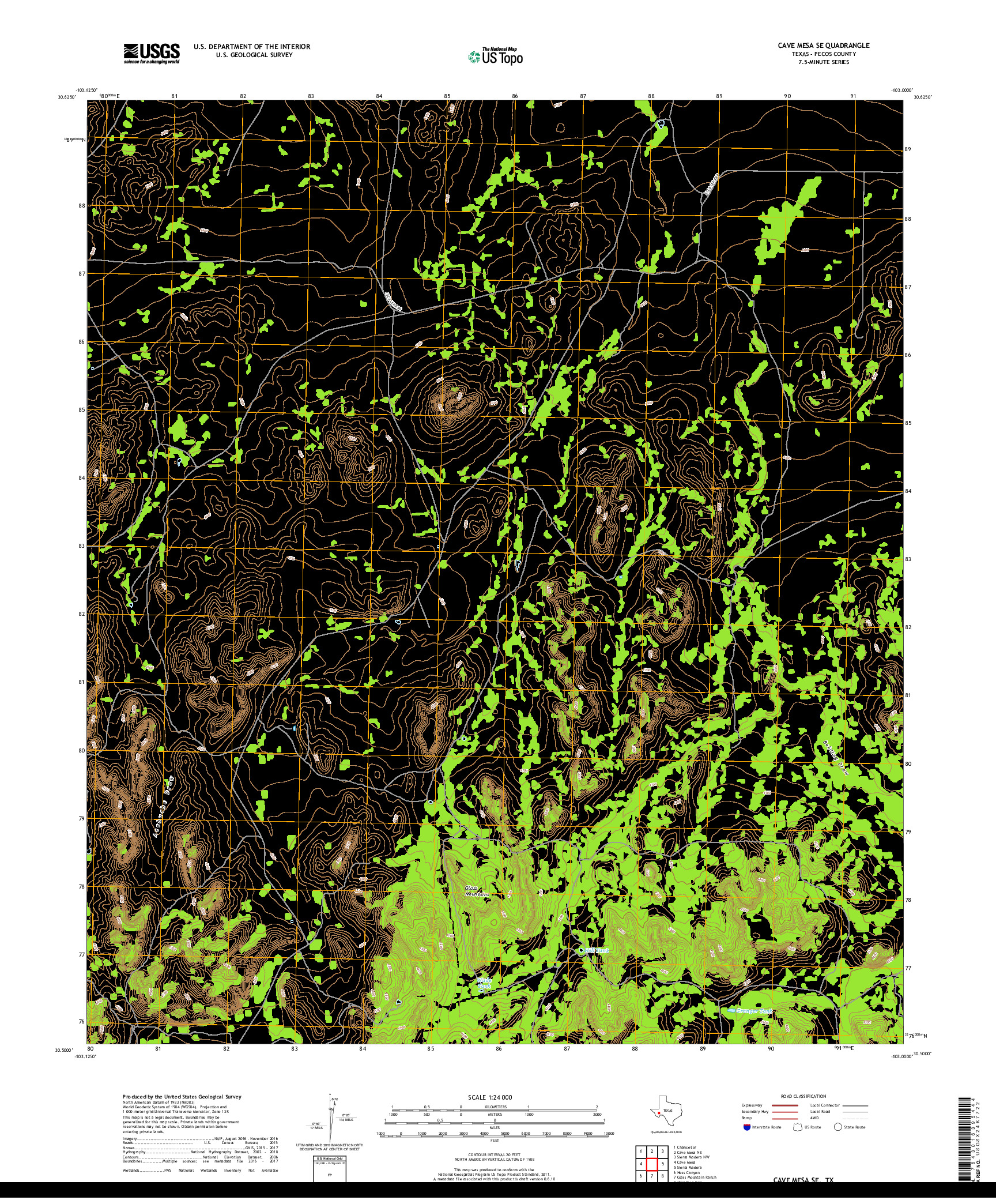 USGS US TOPO 7.5-MINUTE MAP FOR CAVE MESA SE, TX 2019